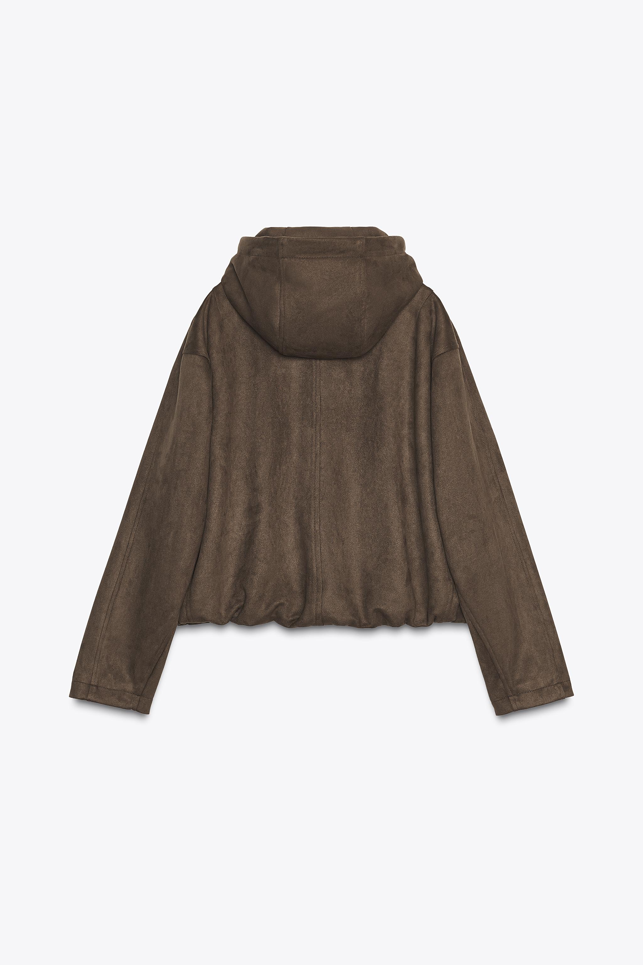 FAUX SUEDE HOODED BOMBER JACKET