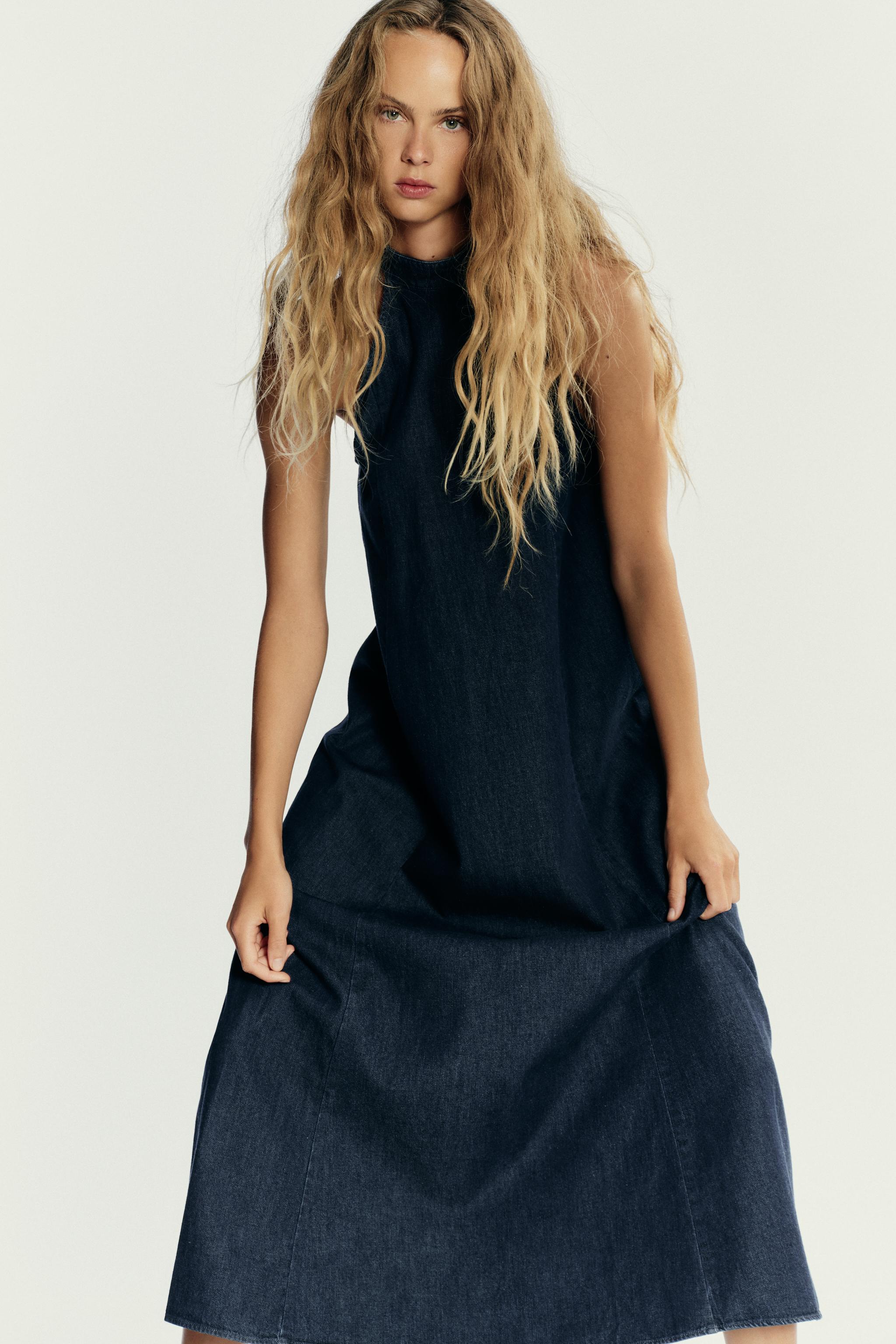 TRF HALTER DENIM DRESS