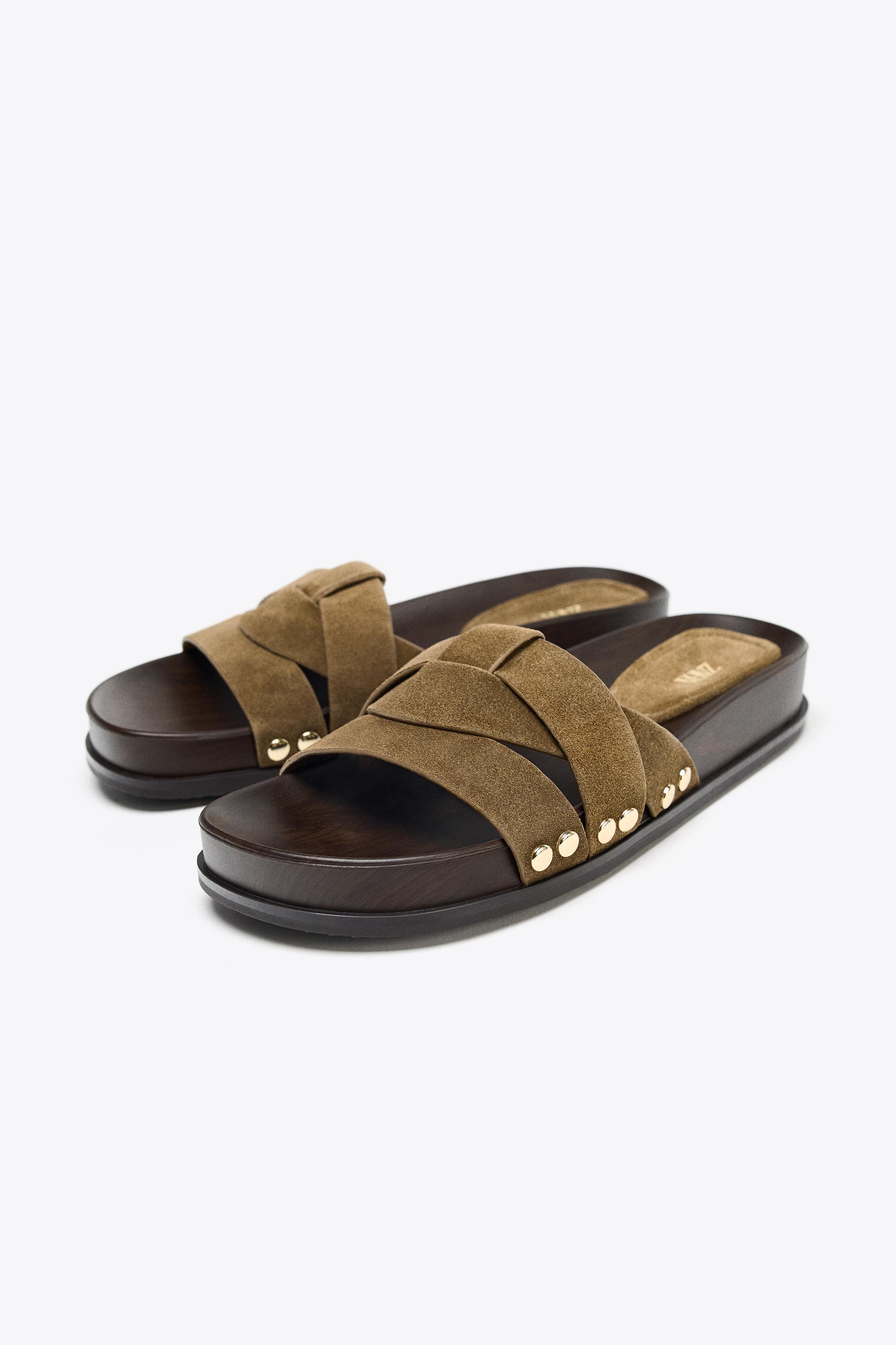 LEATHER PLATFORM SLIDES