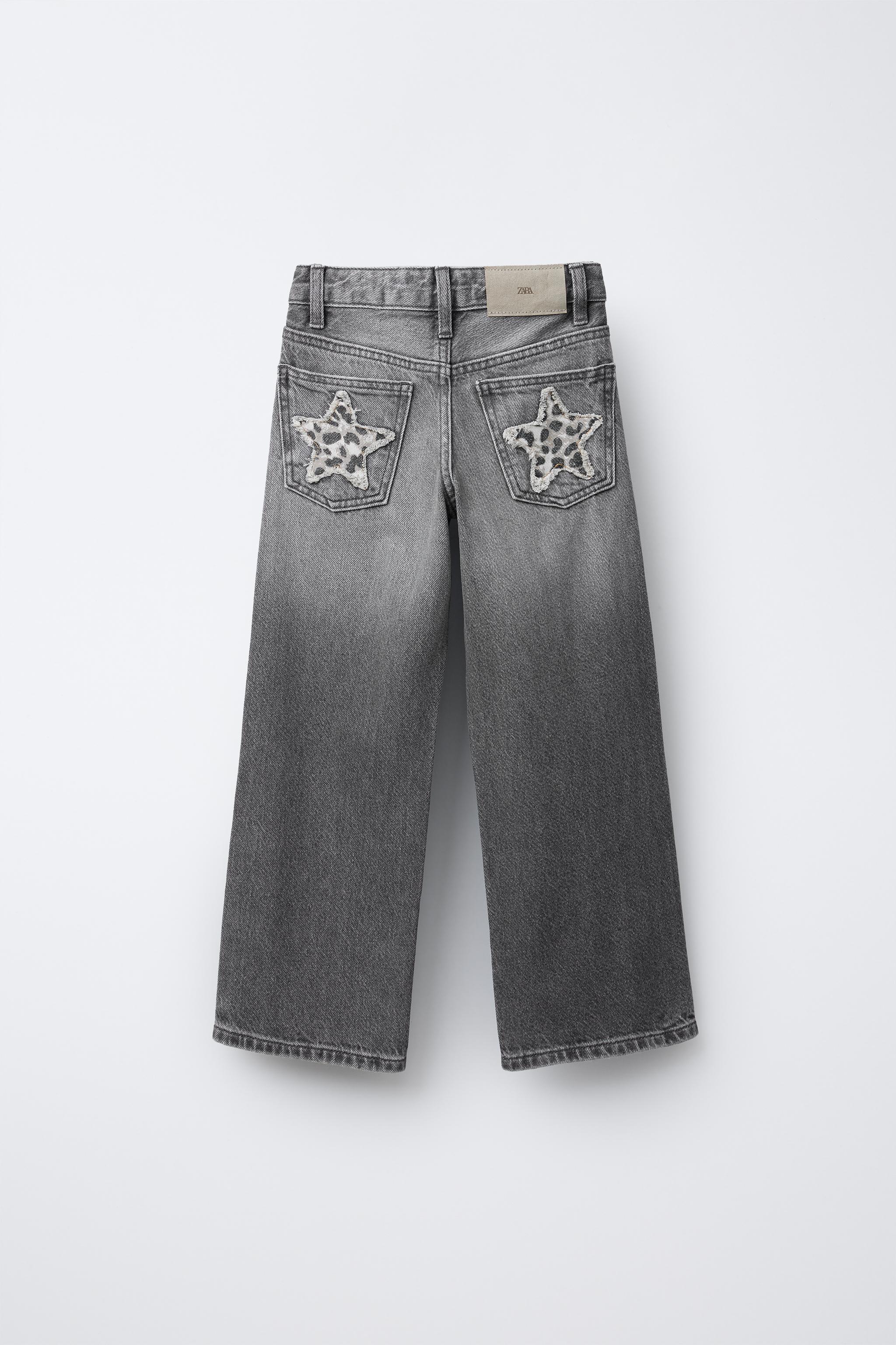 ANIMAL PRINT STAR WIDE LEG JEANS