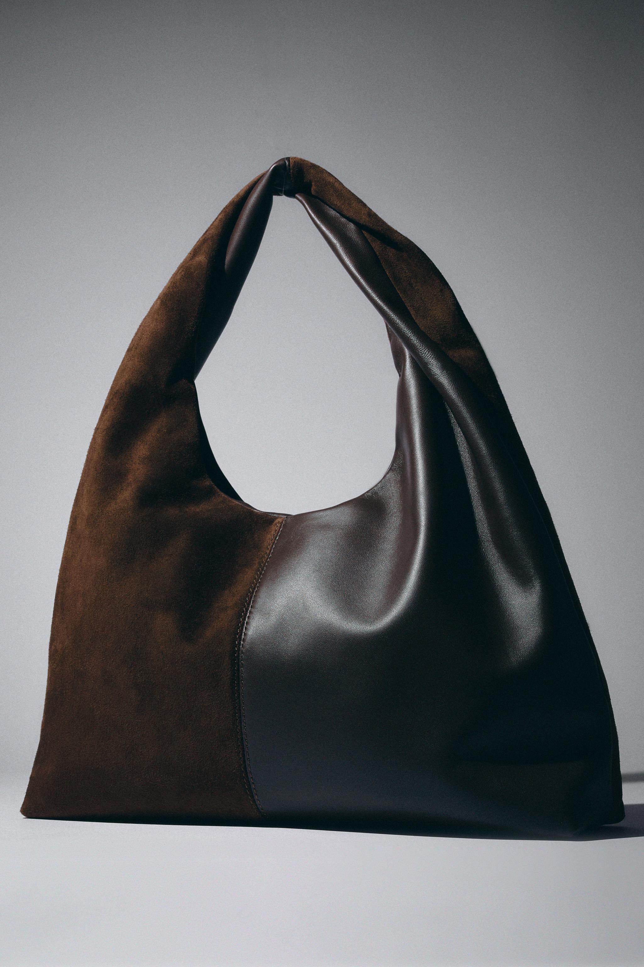 CONTRAST LEATHER SHOULDER BAG
