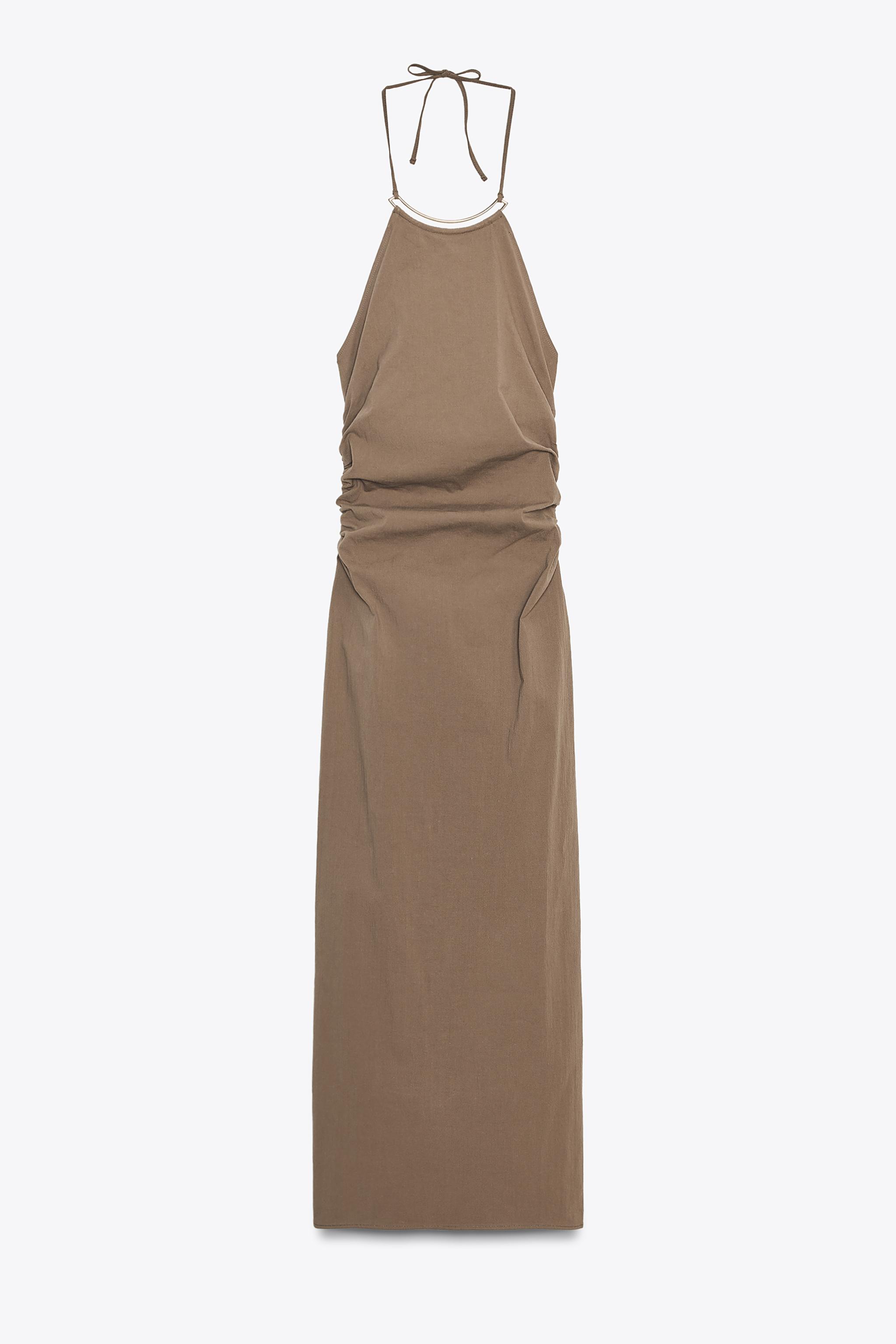 HALTER MIDI DRESS WITH TRIM