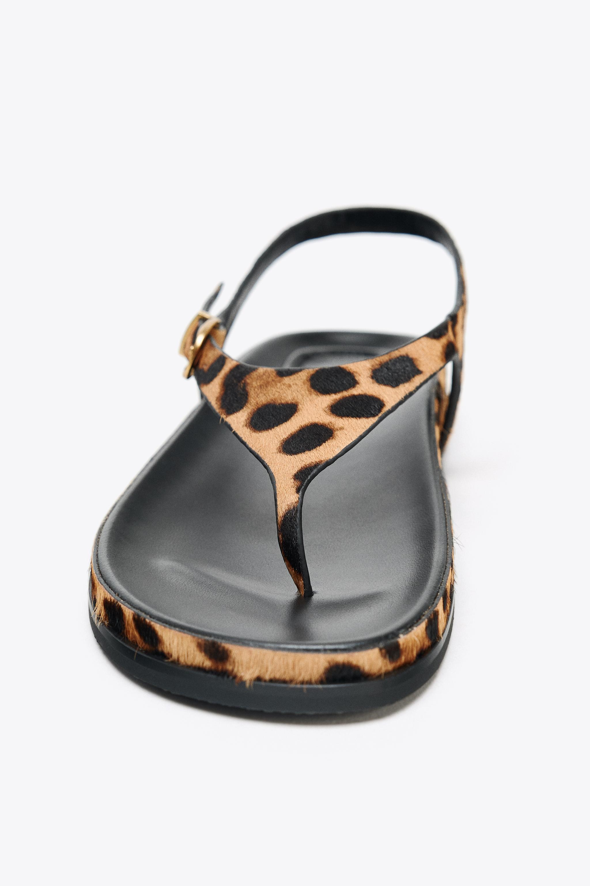 ANIMAL PRINT FUR LEATHER SANDALS