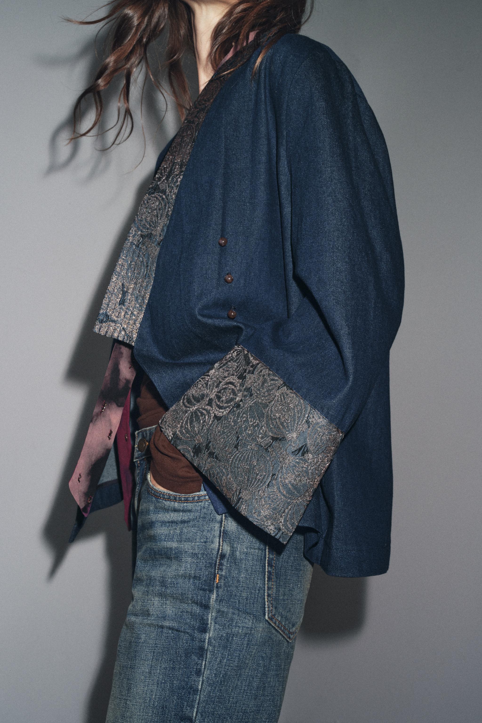 JACQUARD FAUX DENIM KIMONO