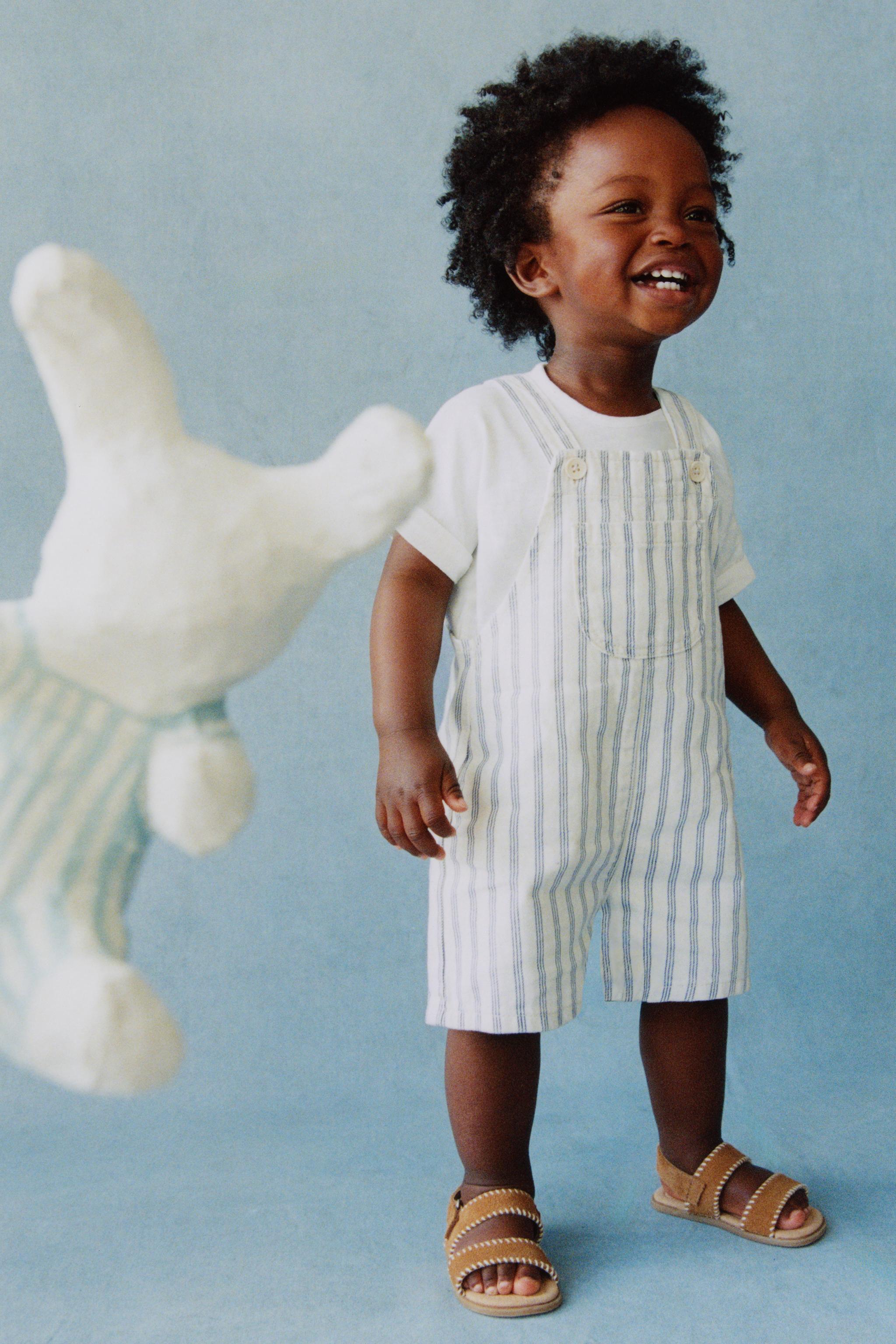 STRIPED TWILL OVERALL SHORTS