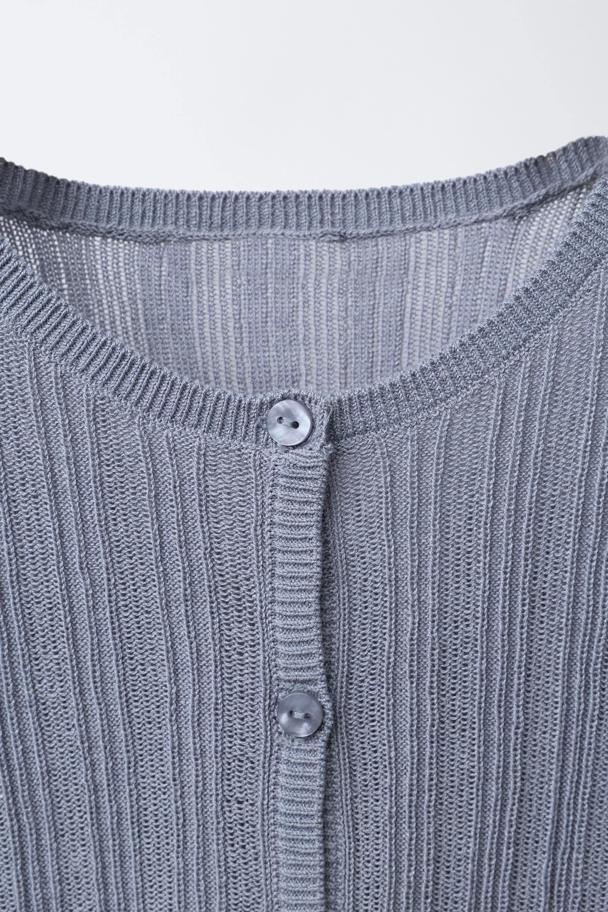 RIB KNIT CARDIGAN WITH LINEN