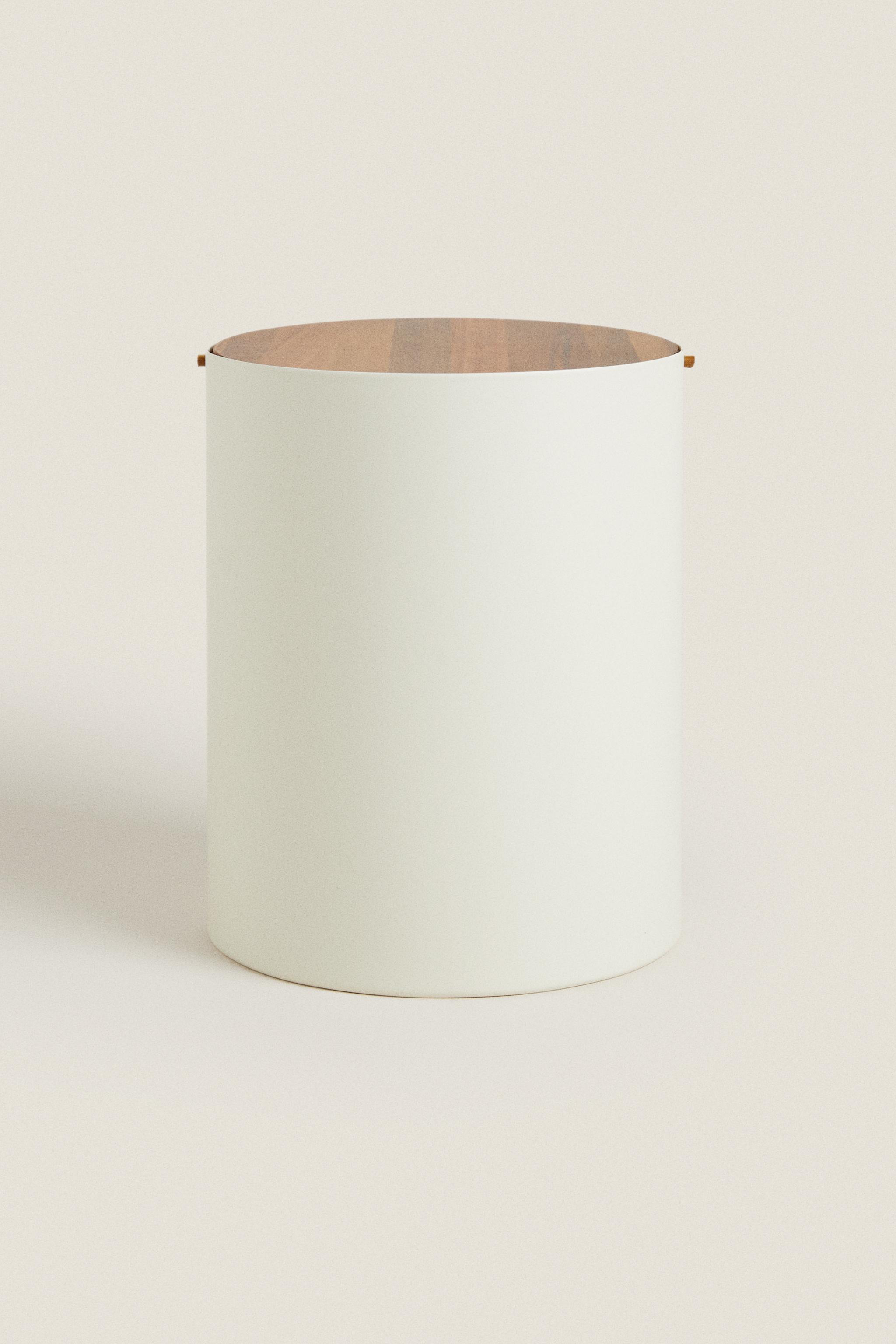 METAL BATHROOM TRASH CAN WITH WOODEN LID