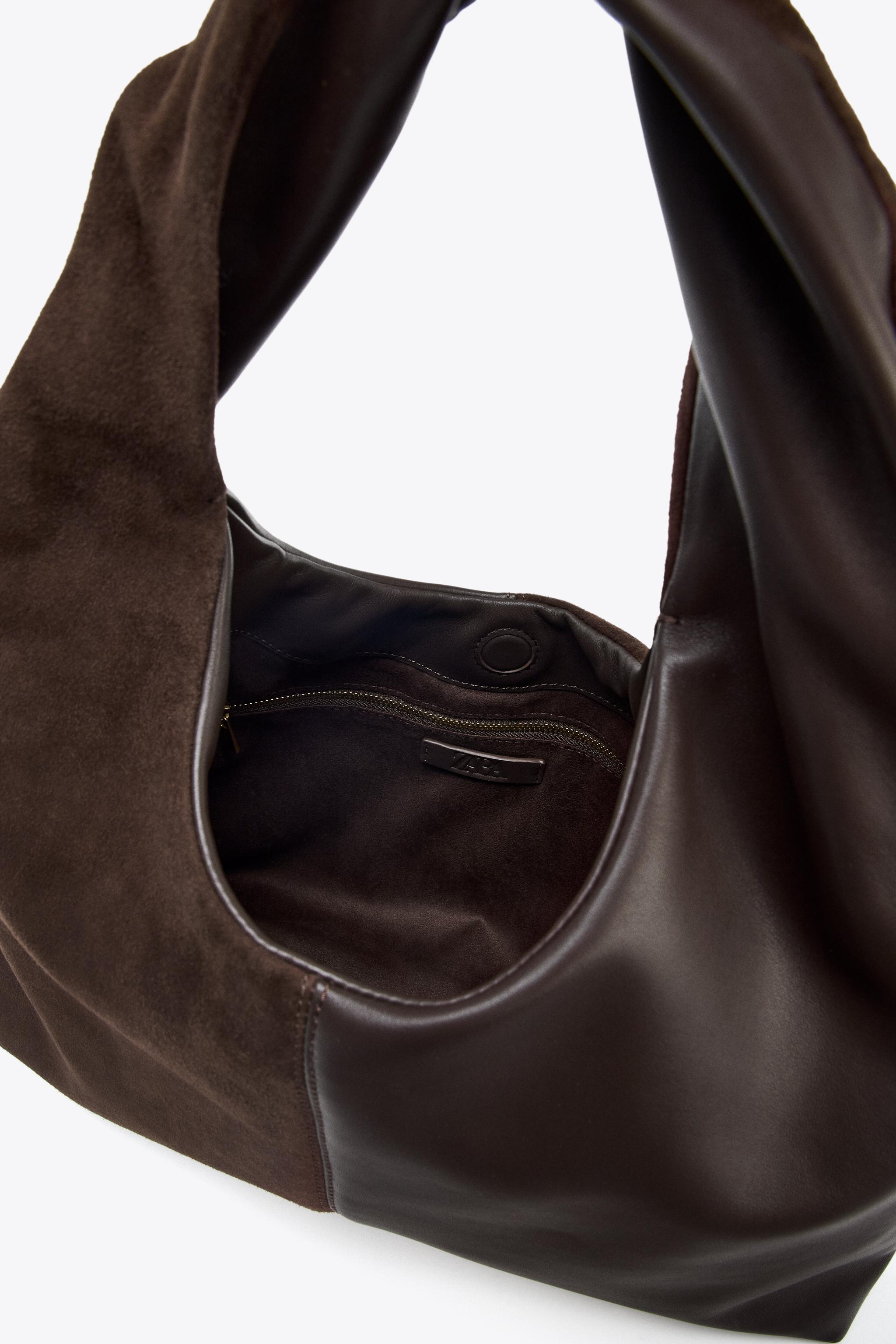 CONTRAST LEATHER SHOULDER BAG