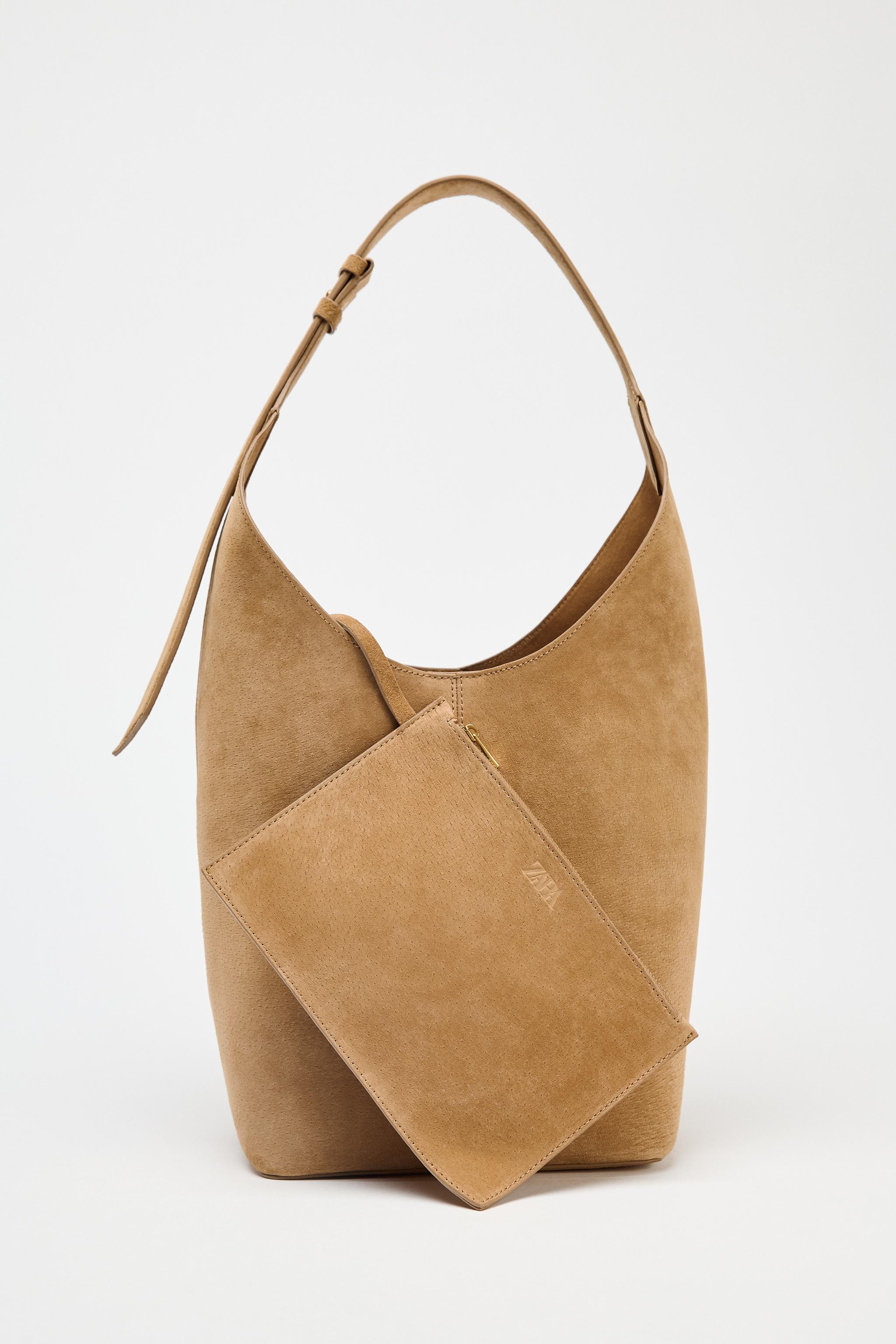 LEATHER MAXI BUCKET BAG WITH HANDLE DETAIL