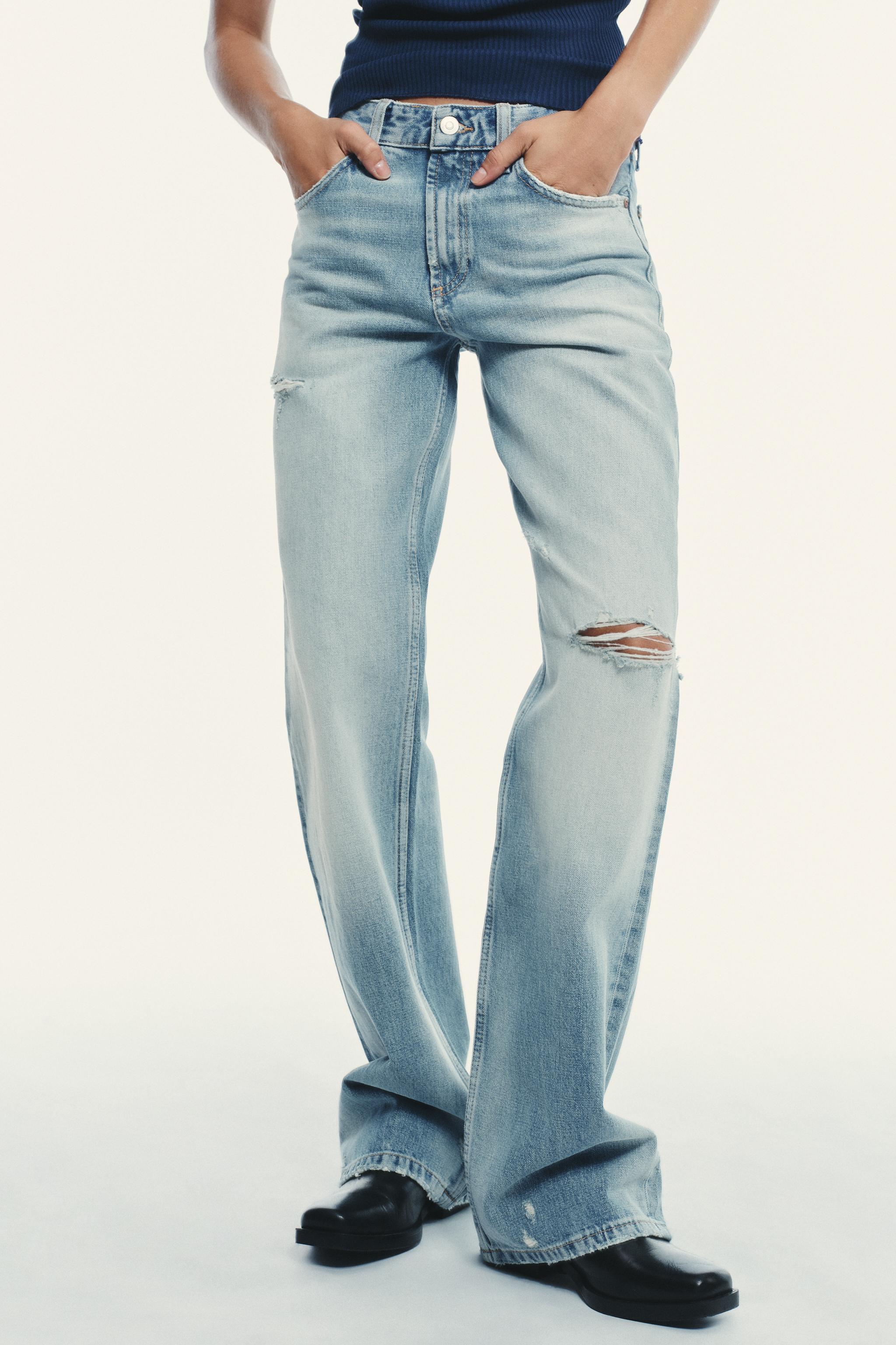 TRF MID-RISE RIPPED WIDE LEG JEANS