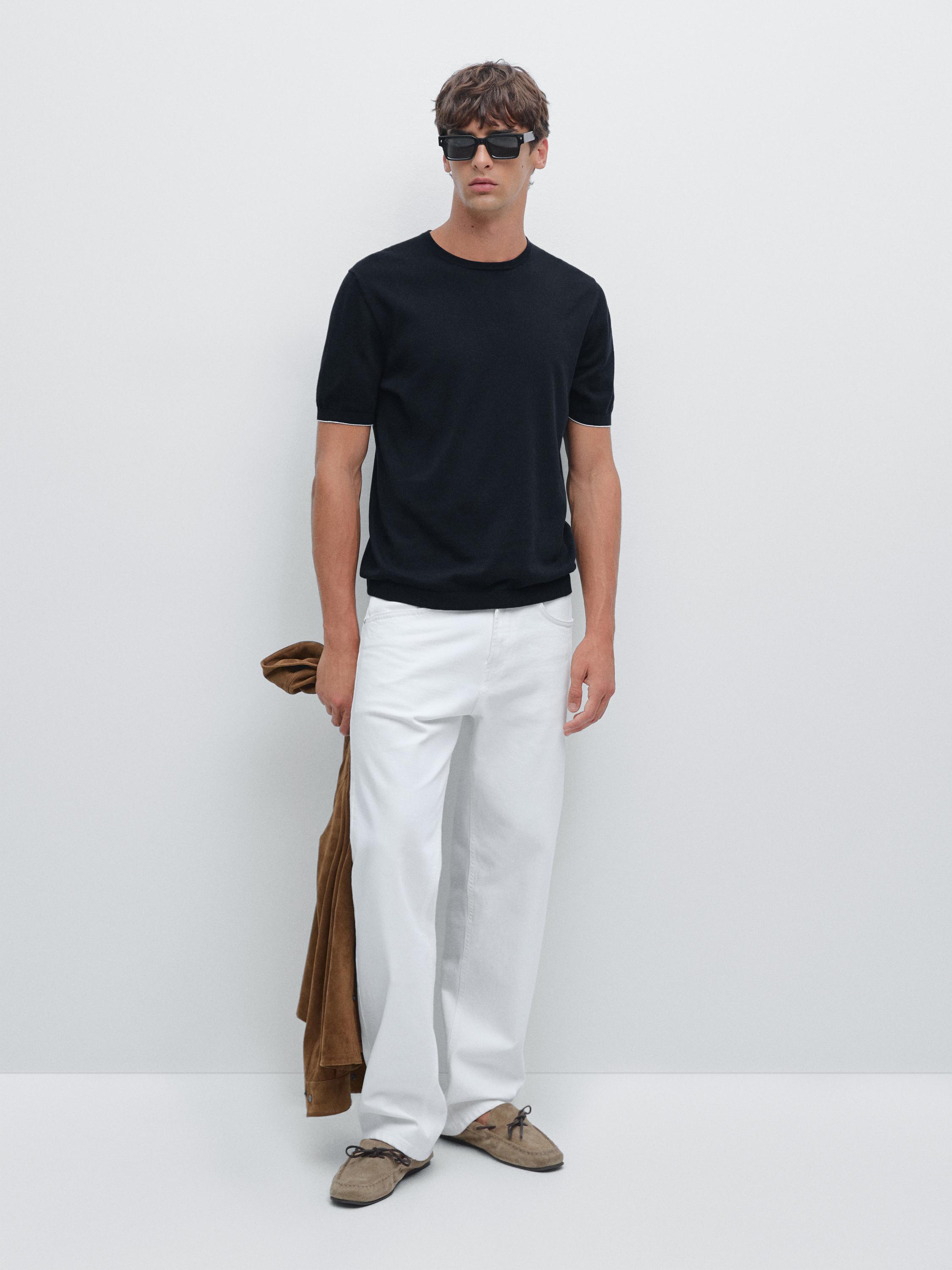 Short sleeve knit T-shirt with colour detail