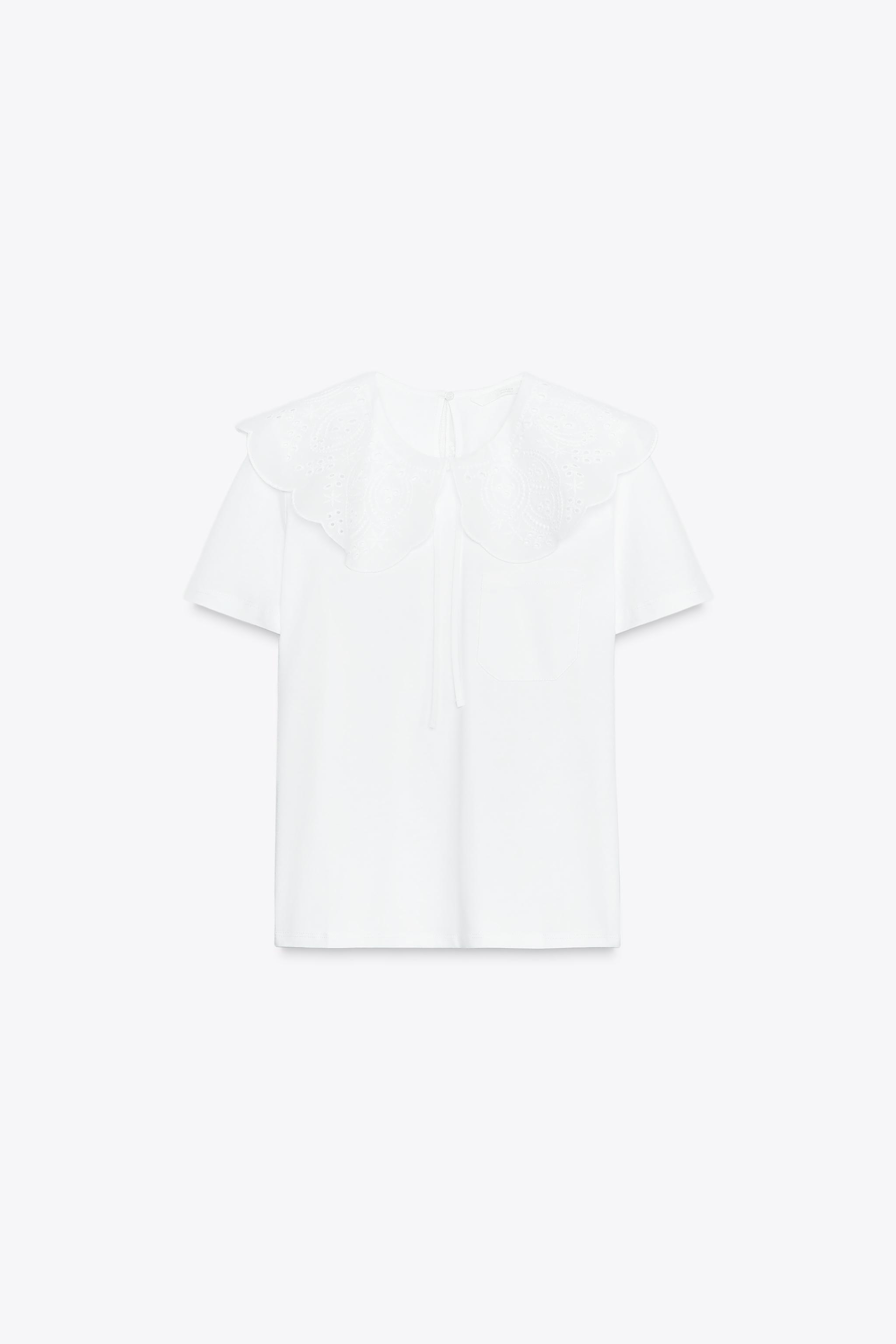 EMBROIDERED PETER PAN COLLAR T-SHIRT