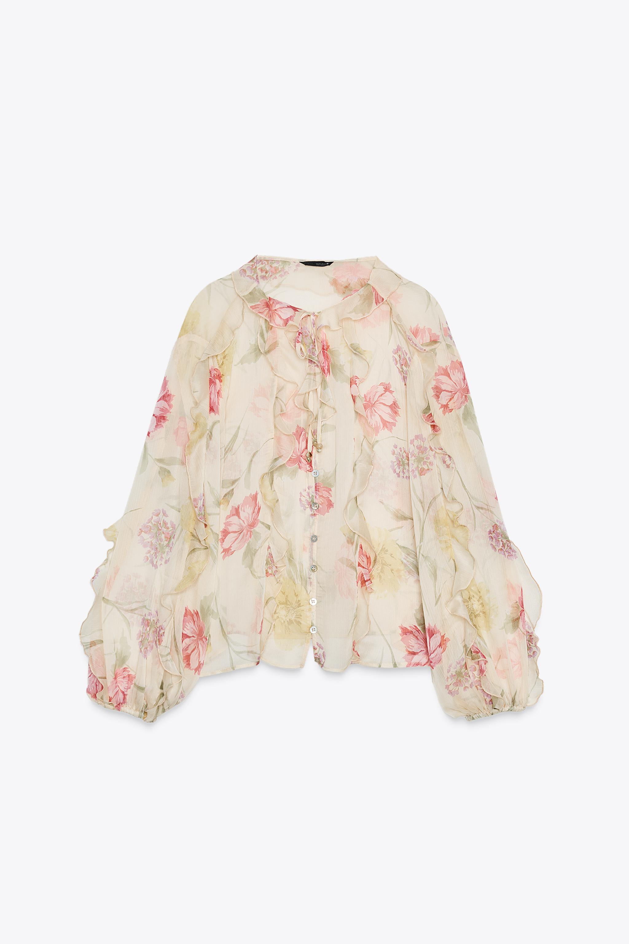 FLORAL PRINT SEMI-SHEER SHIRT