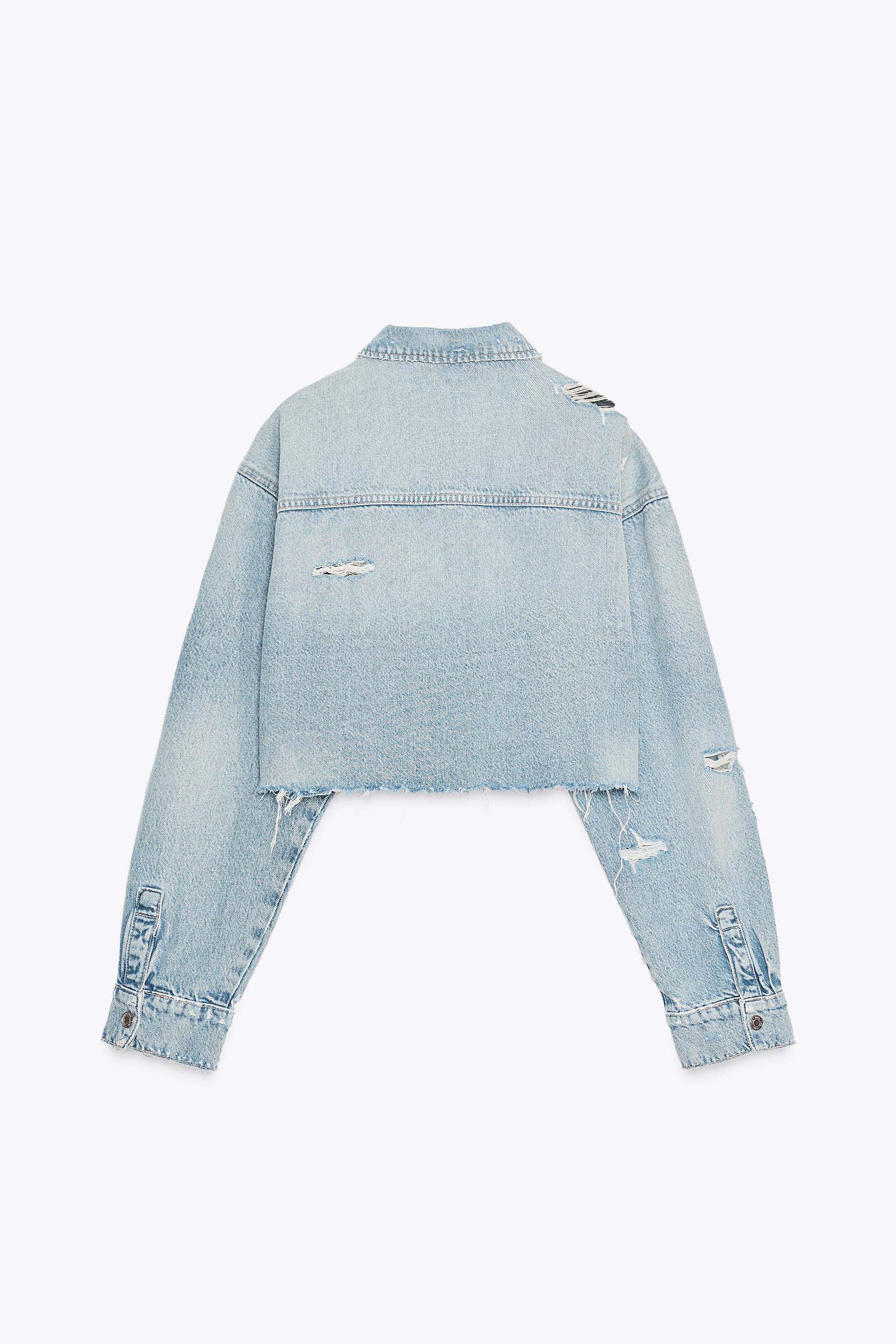 TRF RIPPED CROP DENIM OVERSHIRT