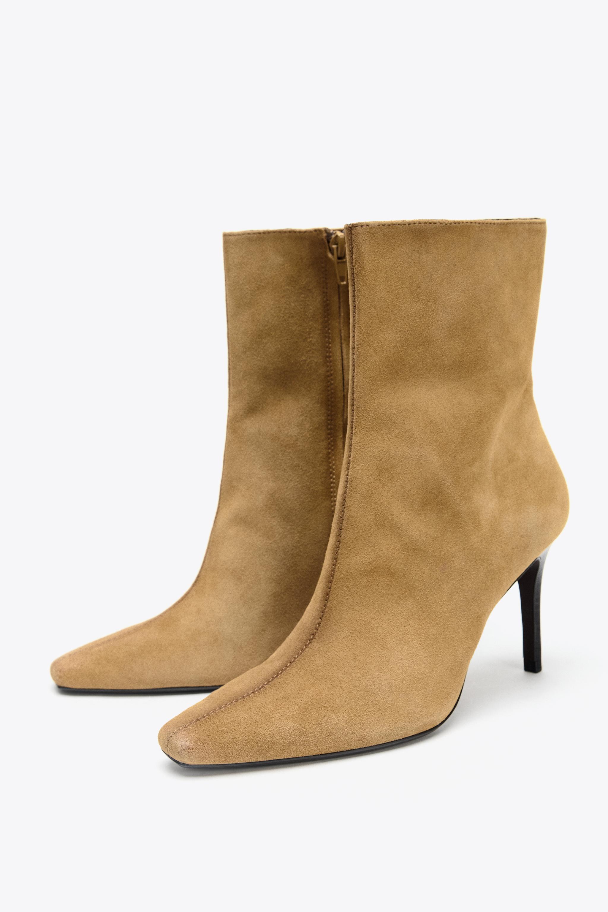 SPLIT LEATHER STILETTO HEEL ANKLE BOOTS