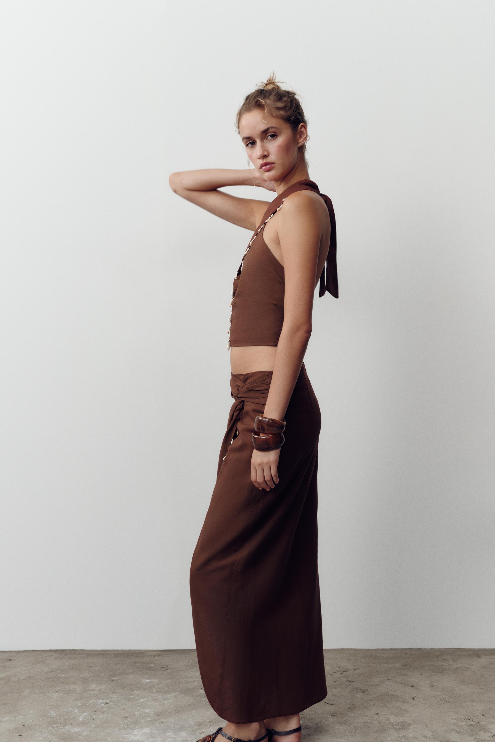 LINEN MIDI SKIRT WITH SHELLS