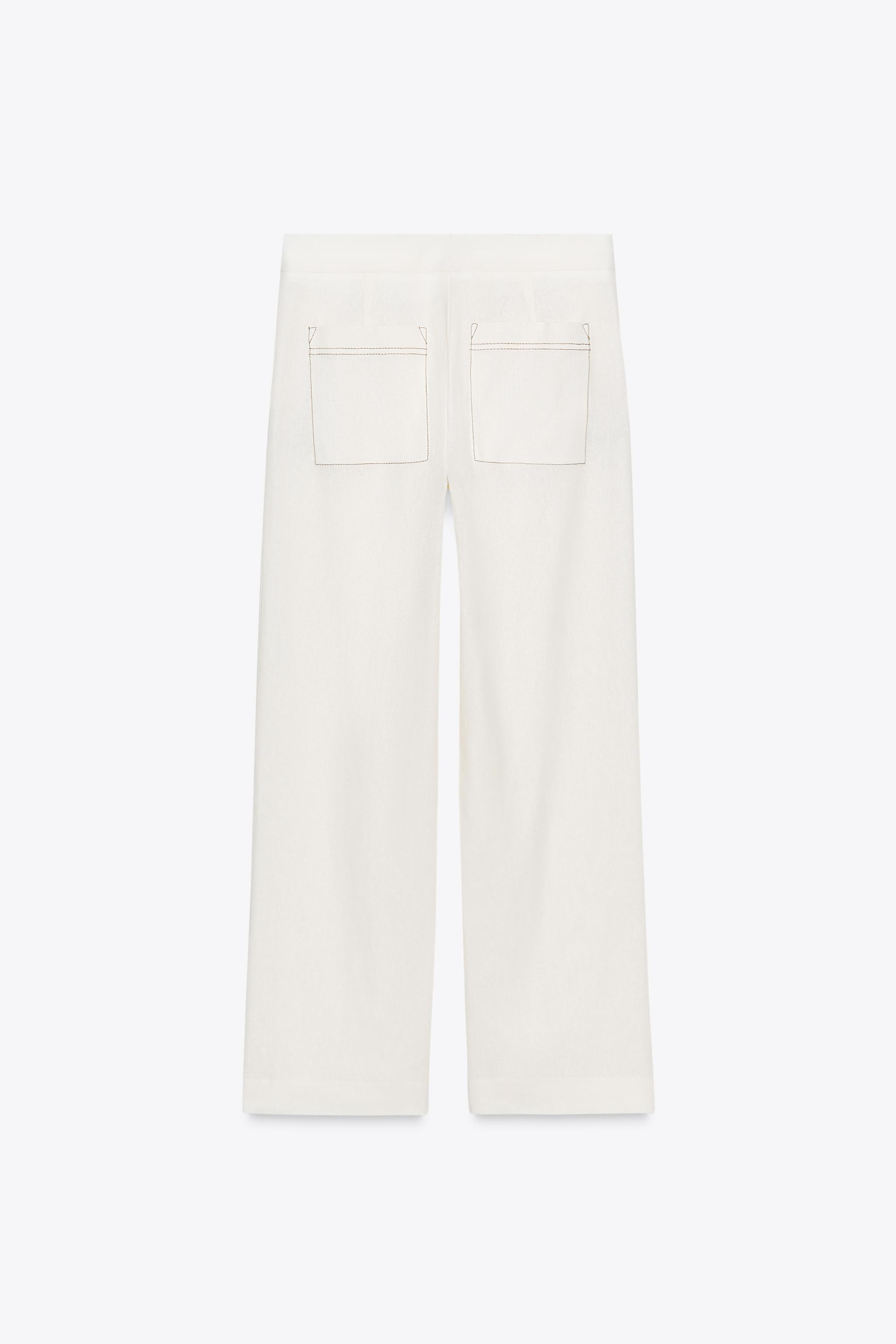 STRAIGHT LINEN PANTS WITH CONTRAST STITCHING