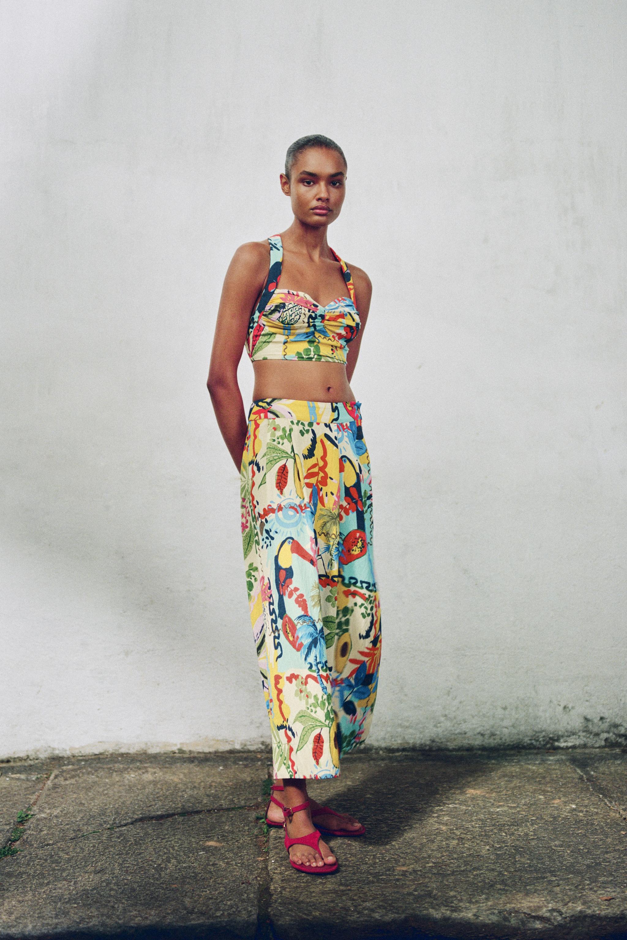 TROPICAL PRINT LAYERED MIDI SKIRT