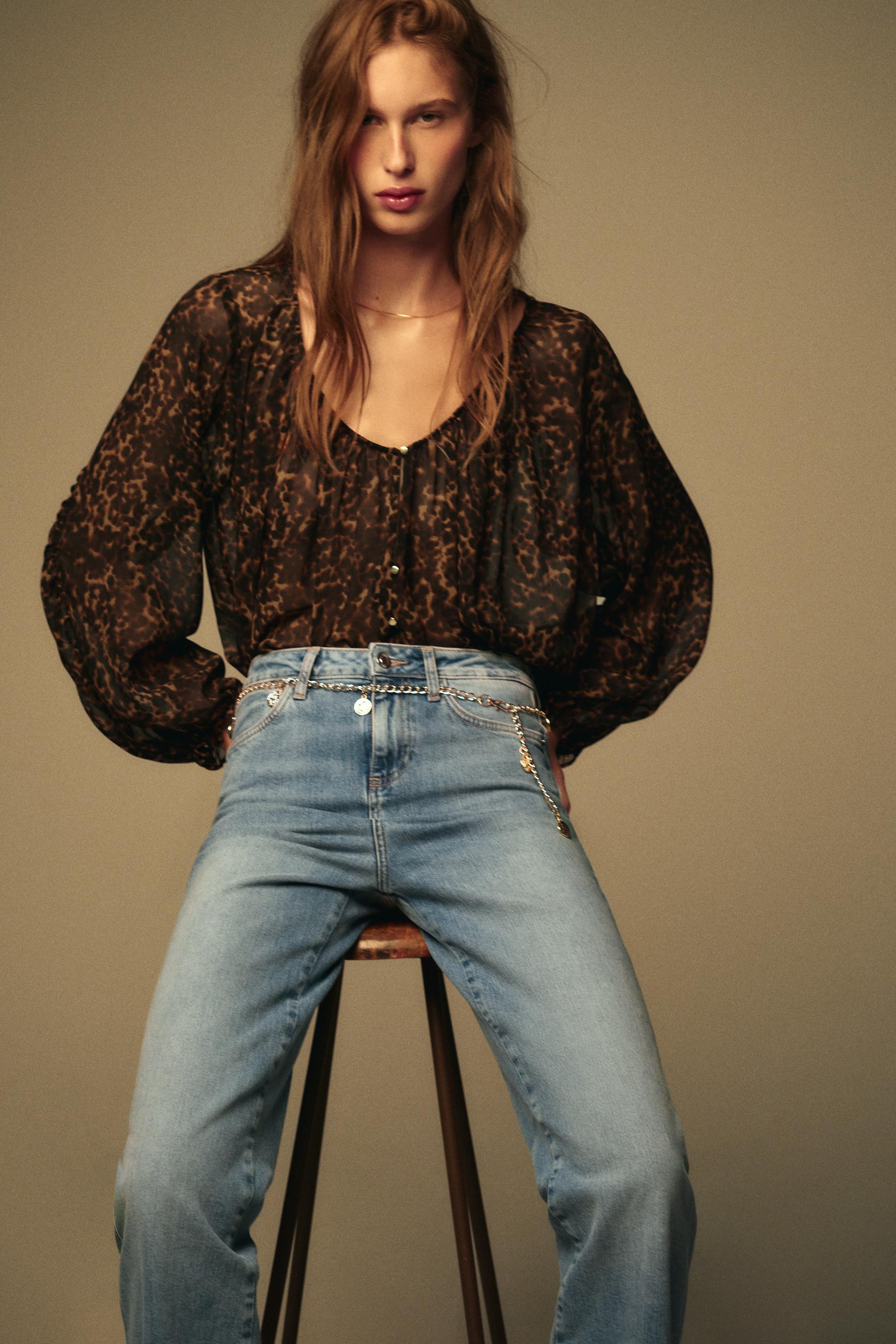 ANIMAL PRINT SEMI-SHEER BLOUSE