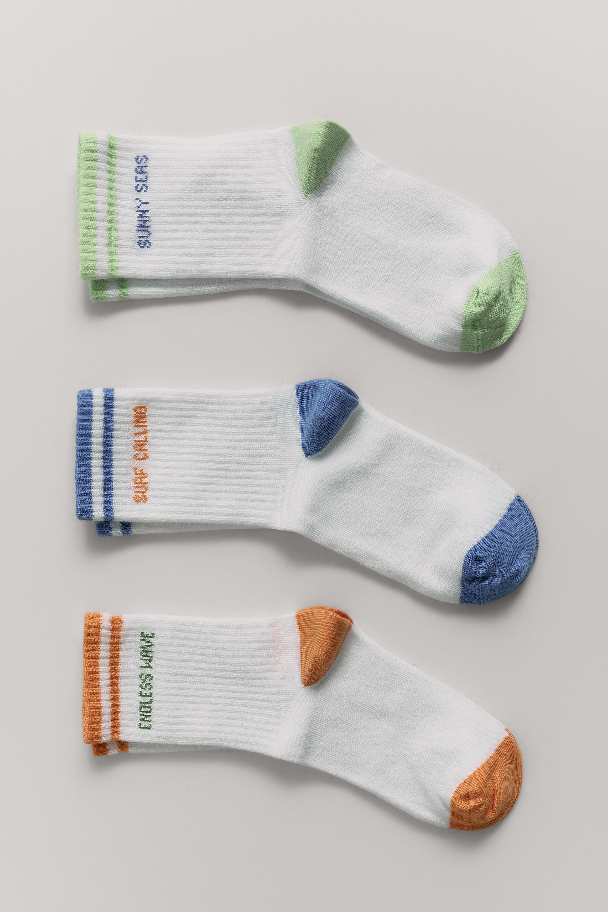THREE-PACK OF STRIPED AND TEXT SOCKS