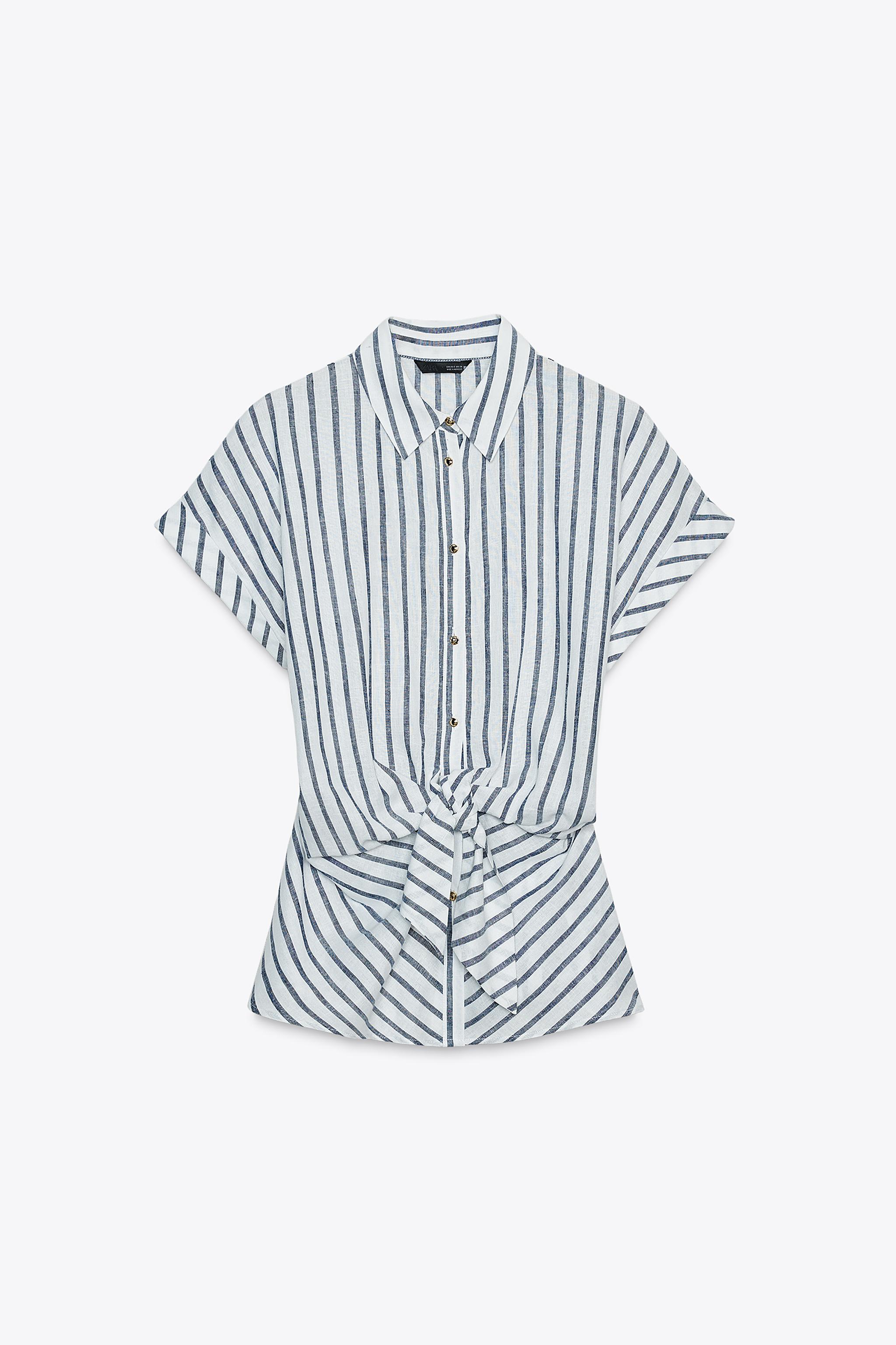 KNOTTED STRIPED LINEN SHIRT