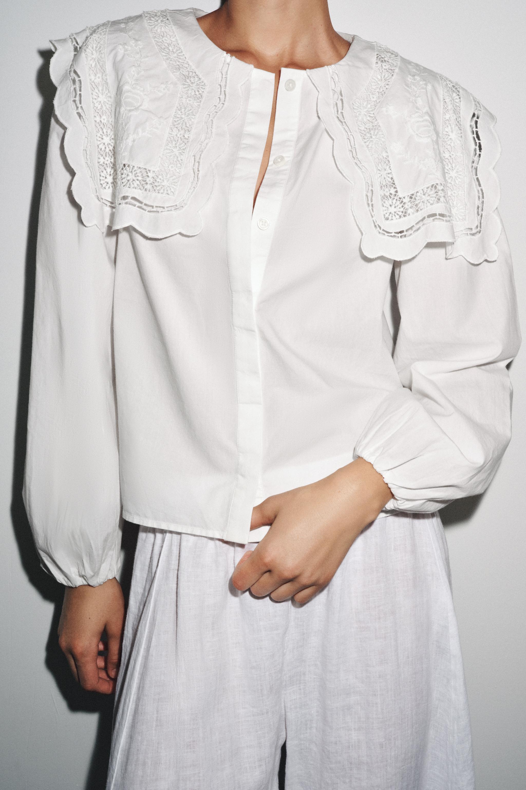 ZW COLLECTION EMBROIDERED COLLAR POPLIN SHIRT
