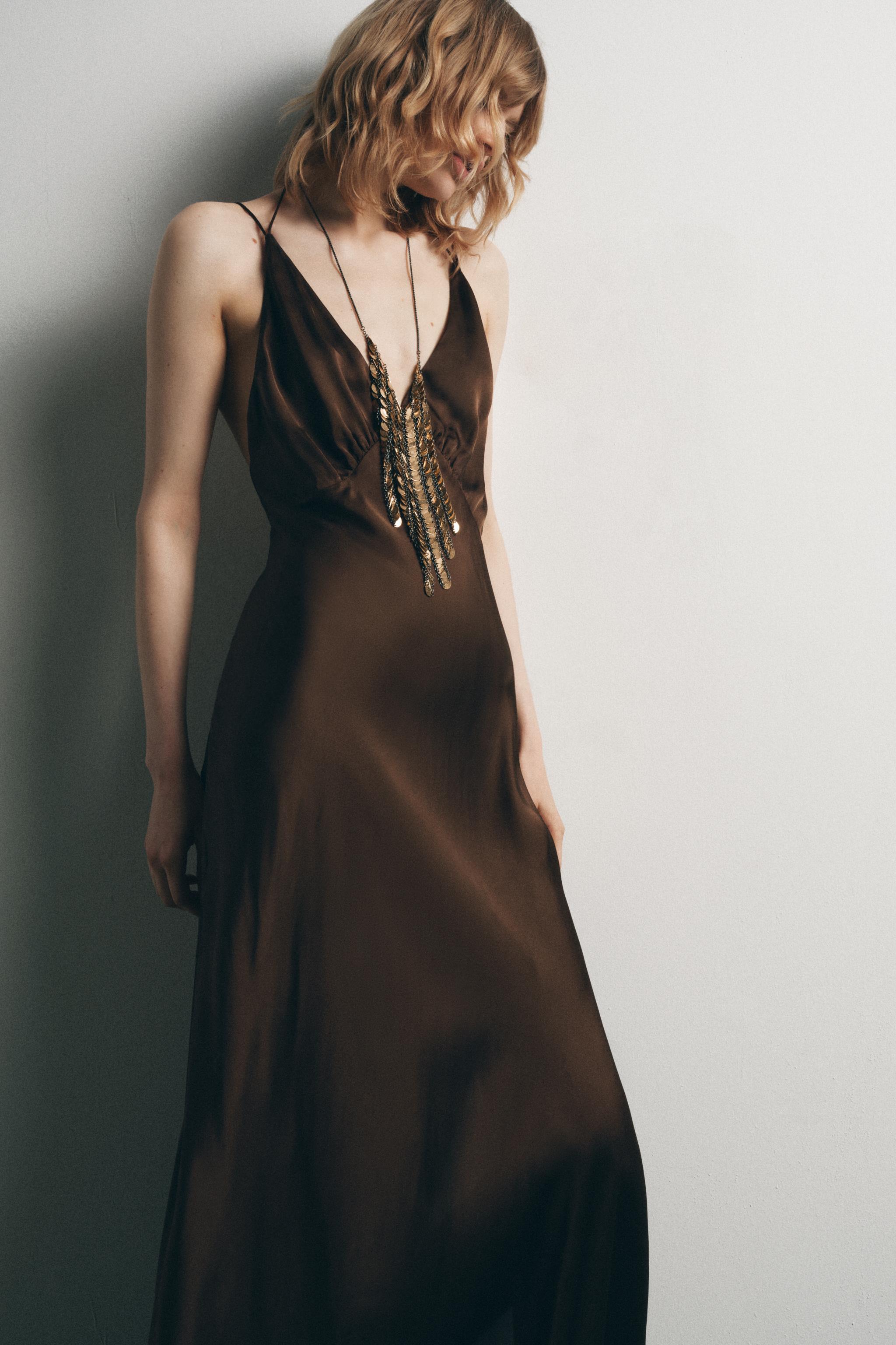 BACKLESS SATIN EFFECT DRESS