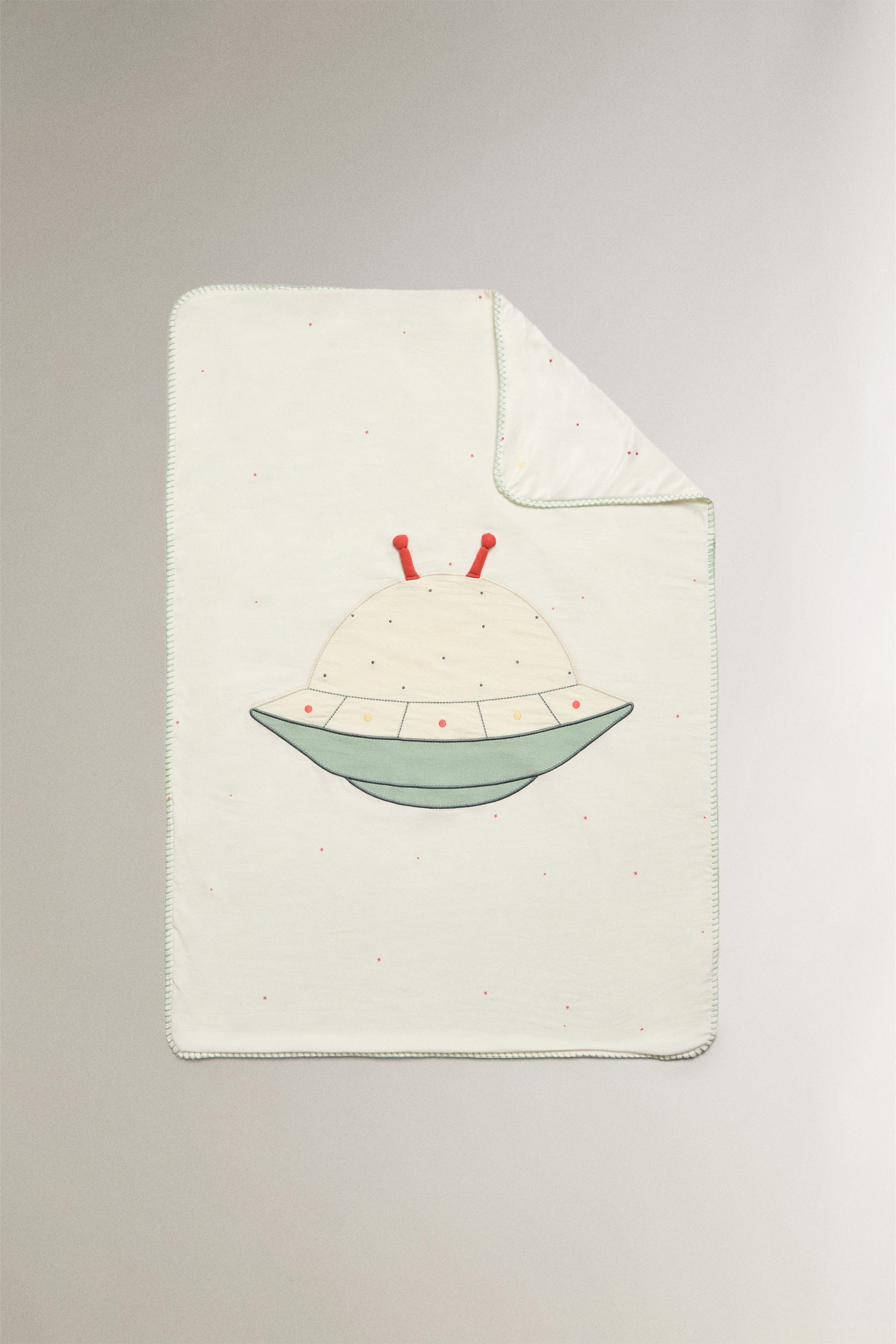 CHILDREN'S COTTON BLANKET WITH SPACE APPLIQUÉ