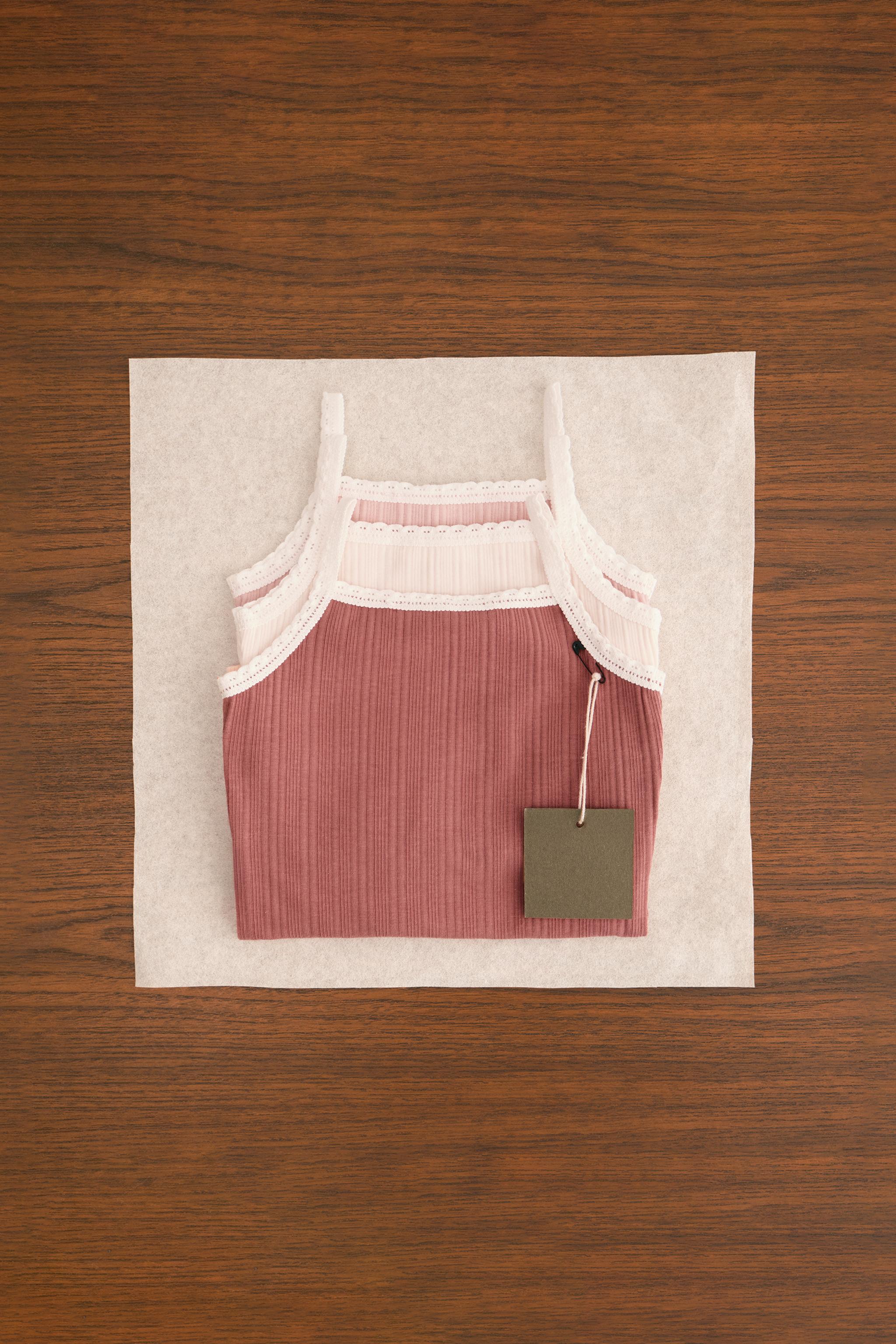 ZARA TIMELESS - THREE-PACK OF POINTELLE FLOWER T-SHIRTS