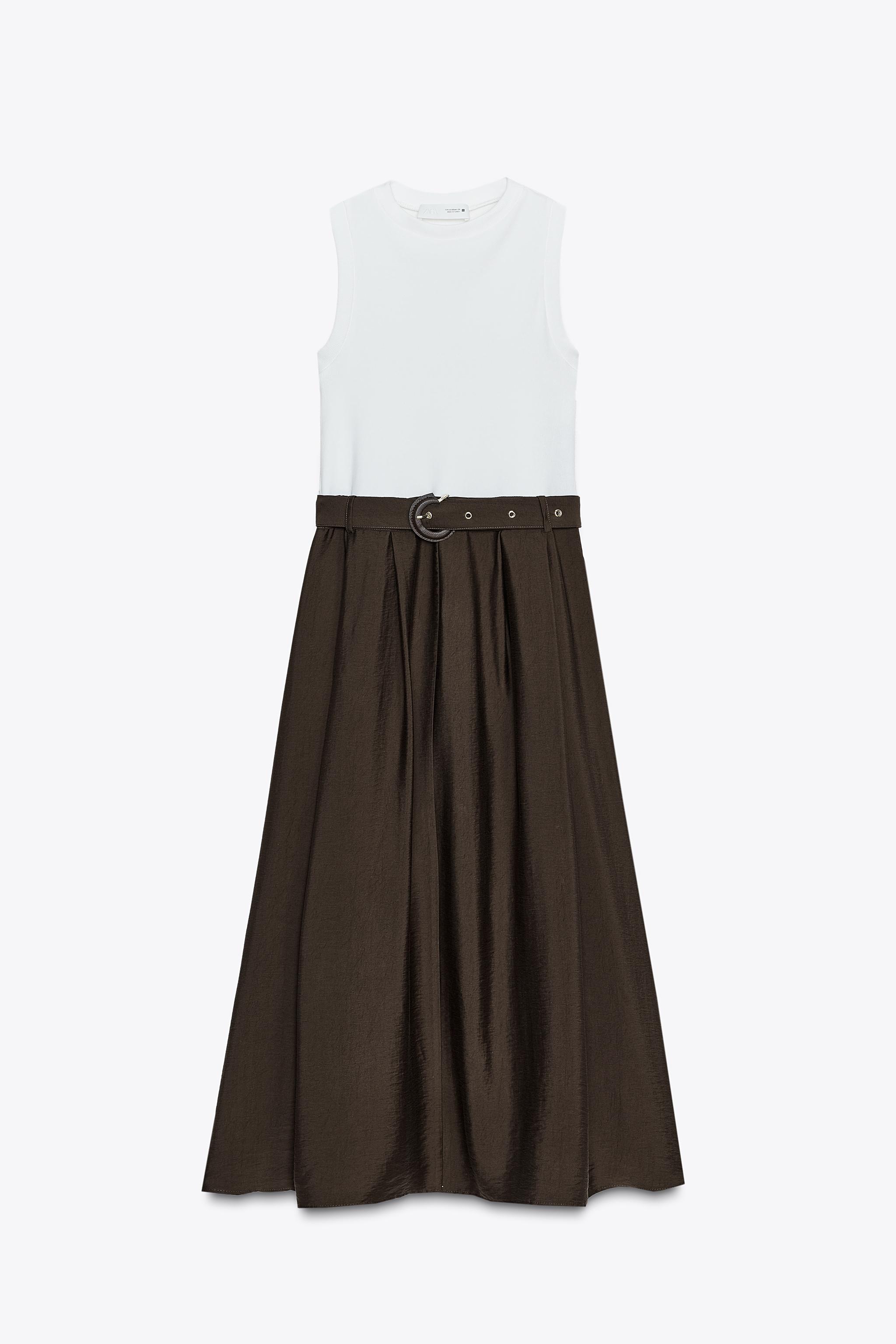 BELTED COMBINATION MIDI DRESS