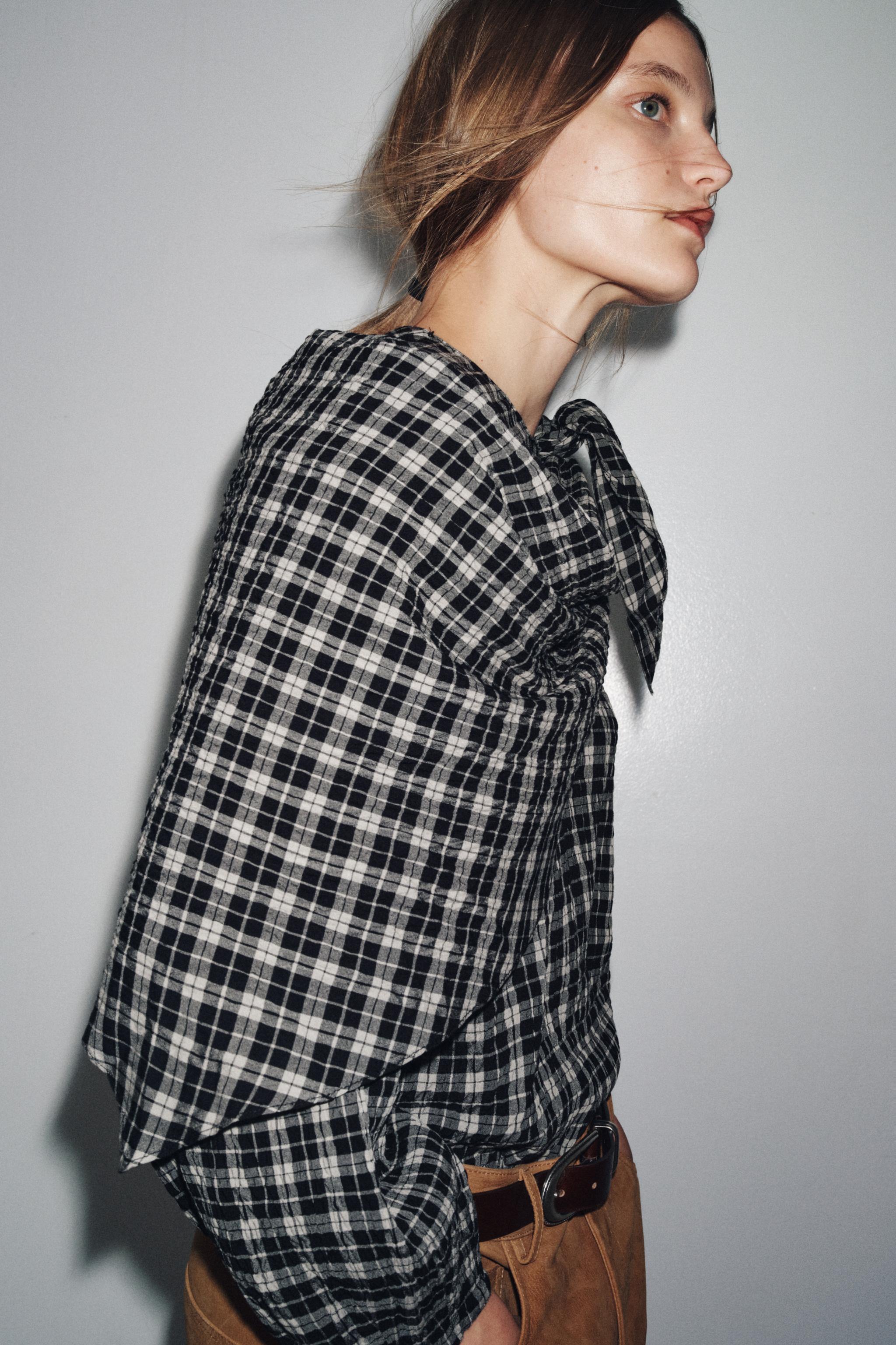 ZW COLLECTION PLAID SCARF SHIRT