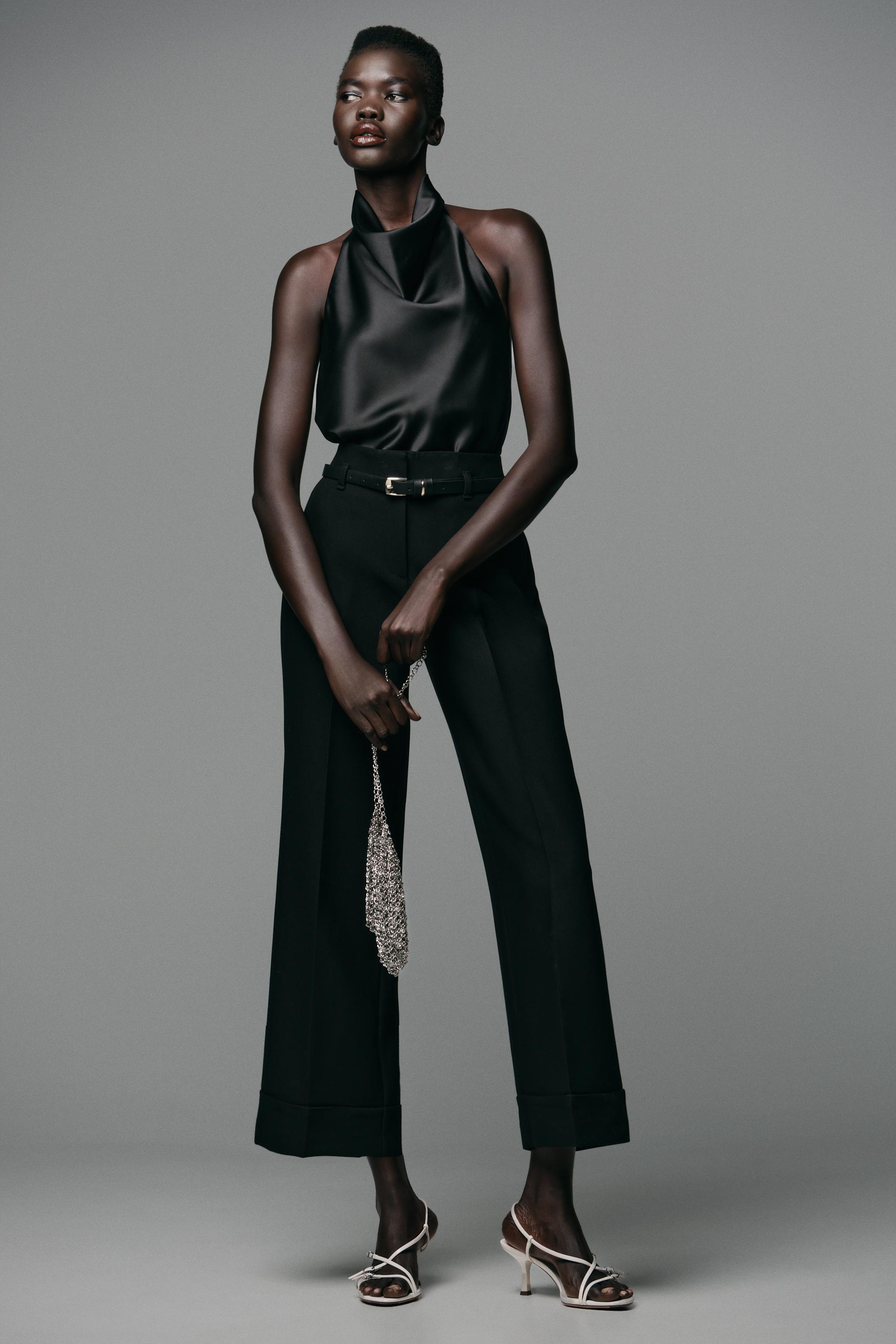 BELTED CUFFED HEM PANTS