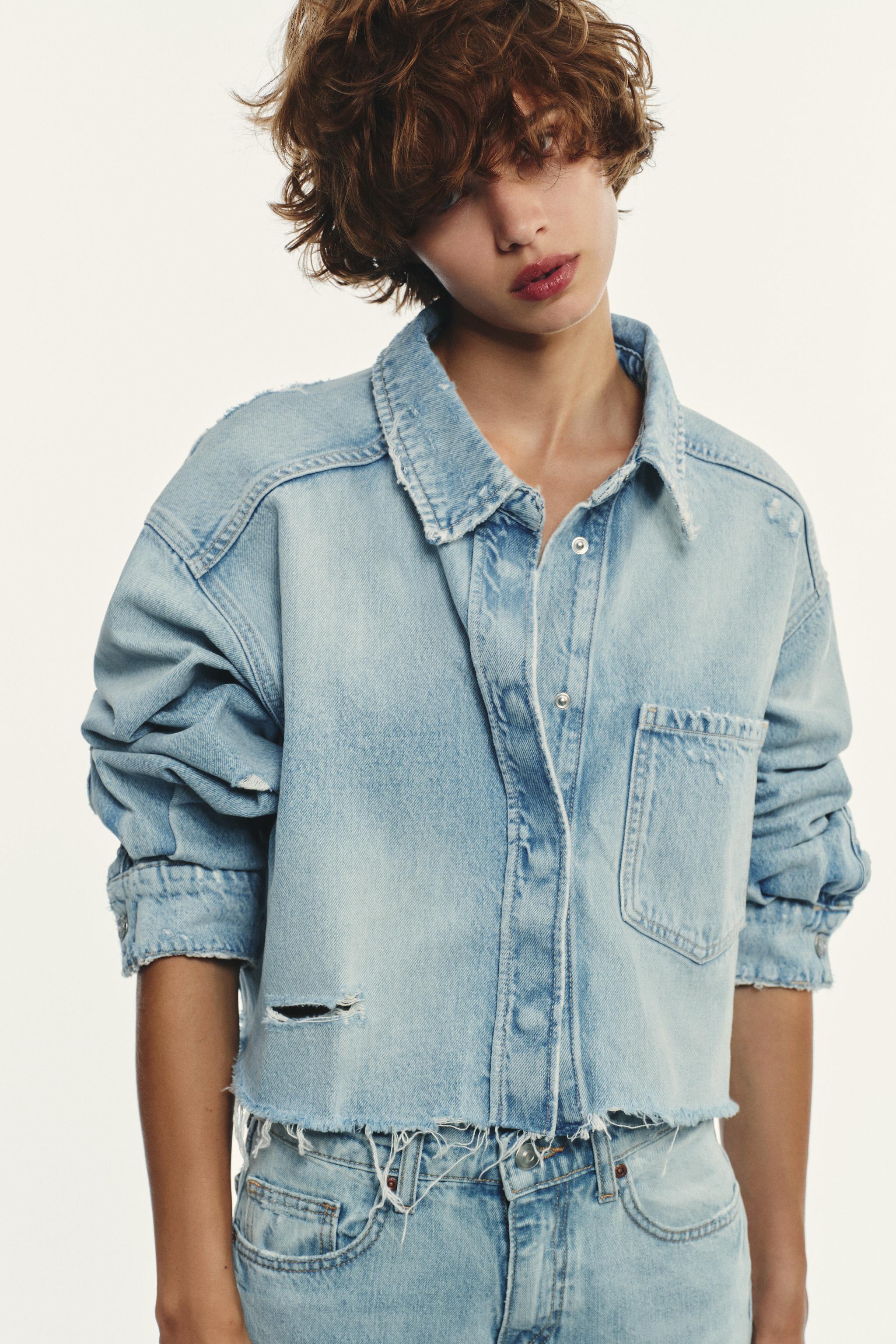 TRF RIPPED CROP DENIM OVERSHIRT