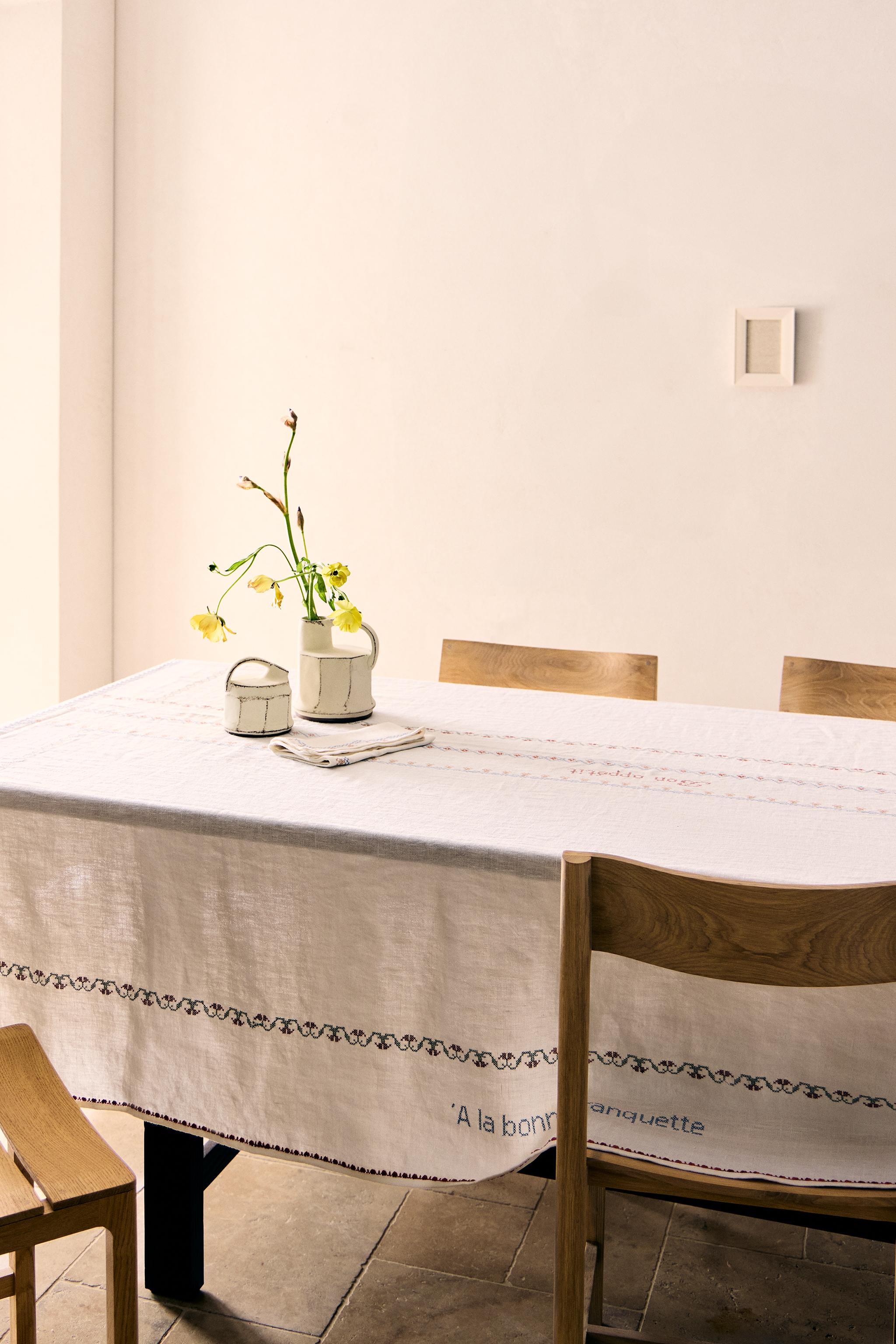 CROSS STITCH LINEN TABLECLOTH