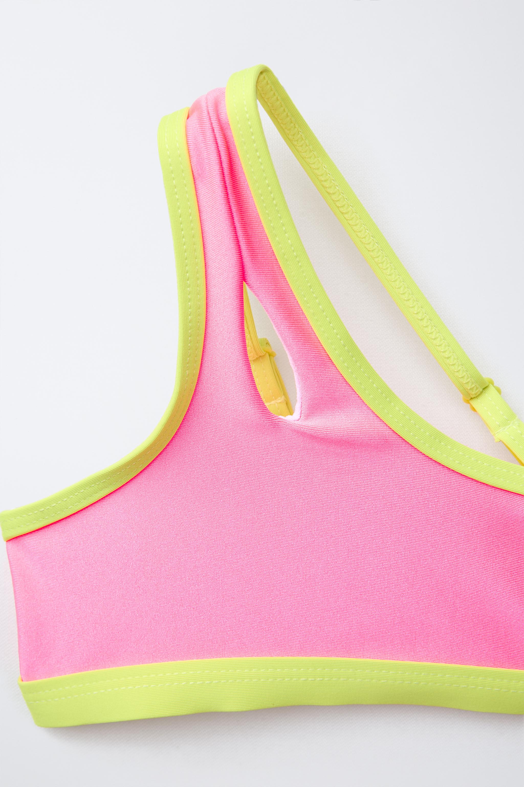 6-14 YEARS/ ASYMMETRICAL SHINY BIKINI WITH PIPING