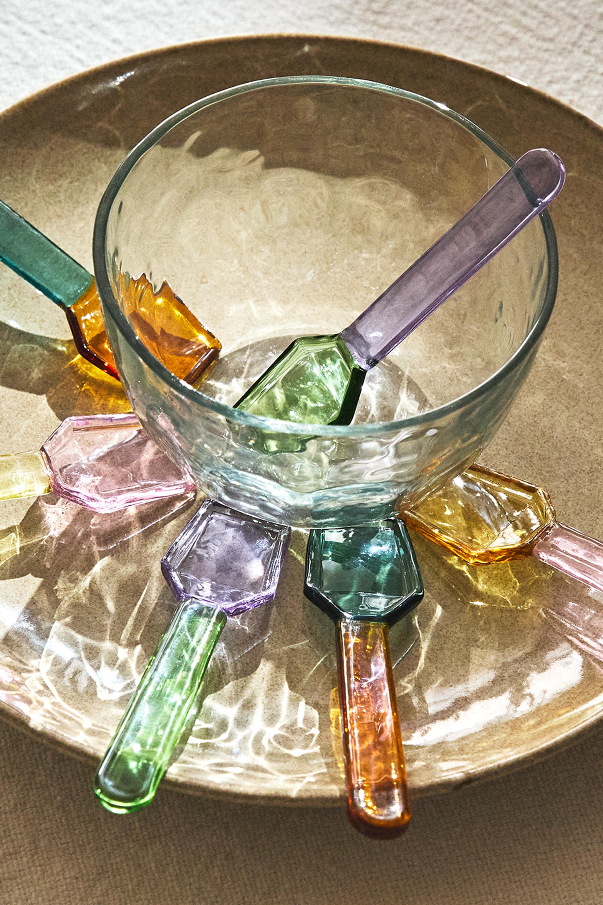 PACK OF MULTICOLORED BOROSILICATE GLASS ICE CREAM SPOONS (PACK OF 6)
