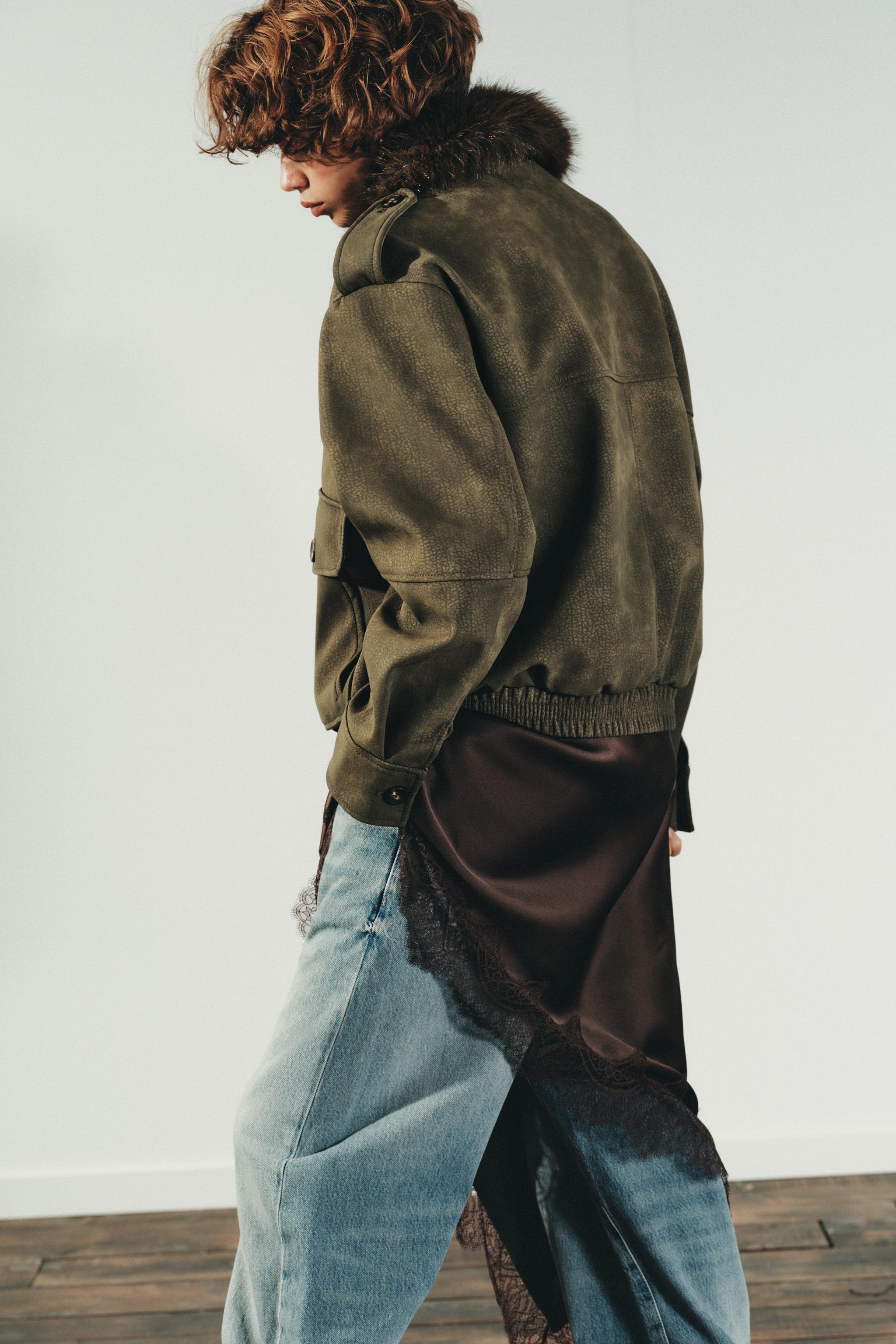 REMOVABLE COLLAR FAUX SUEDE JACKET