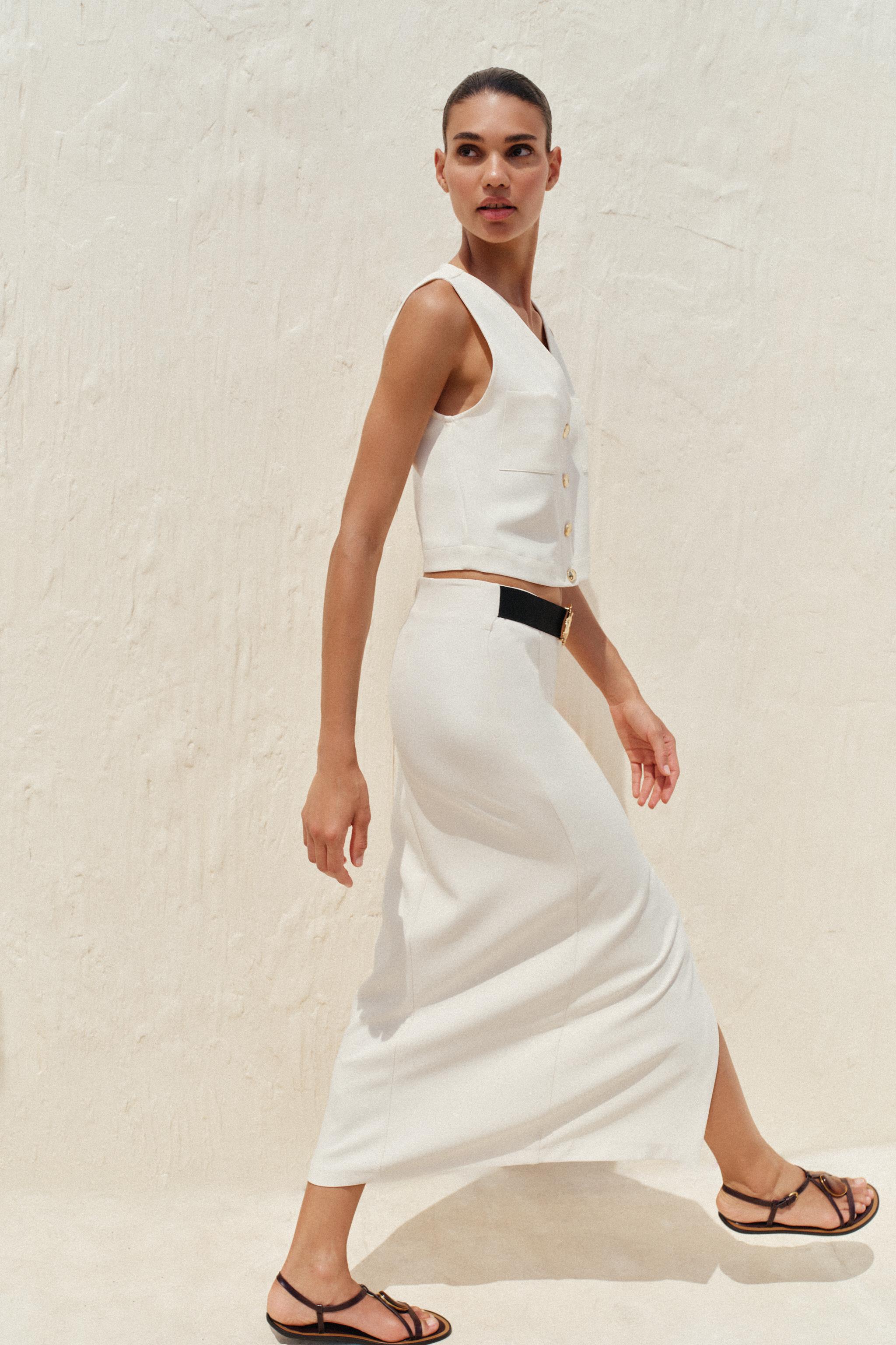 CREPE MIDI SKIRT WITH BELT