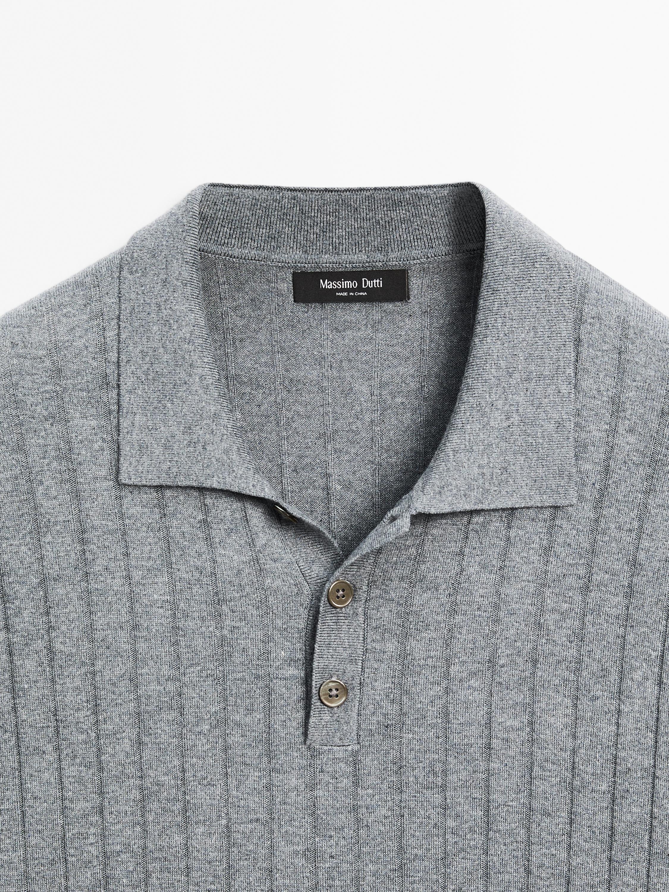 Ribbed knit polo shirt