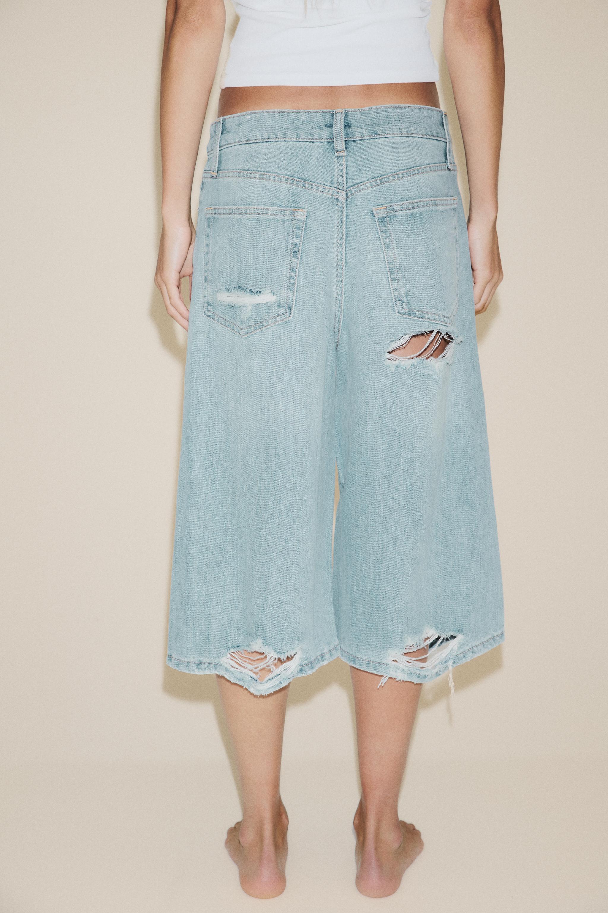 RIPPED LOW RISE TRF DENIM JORTS