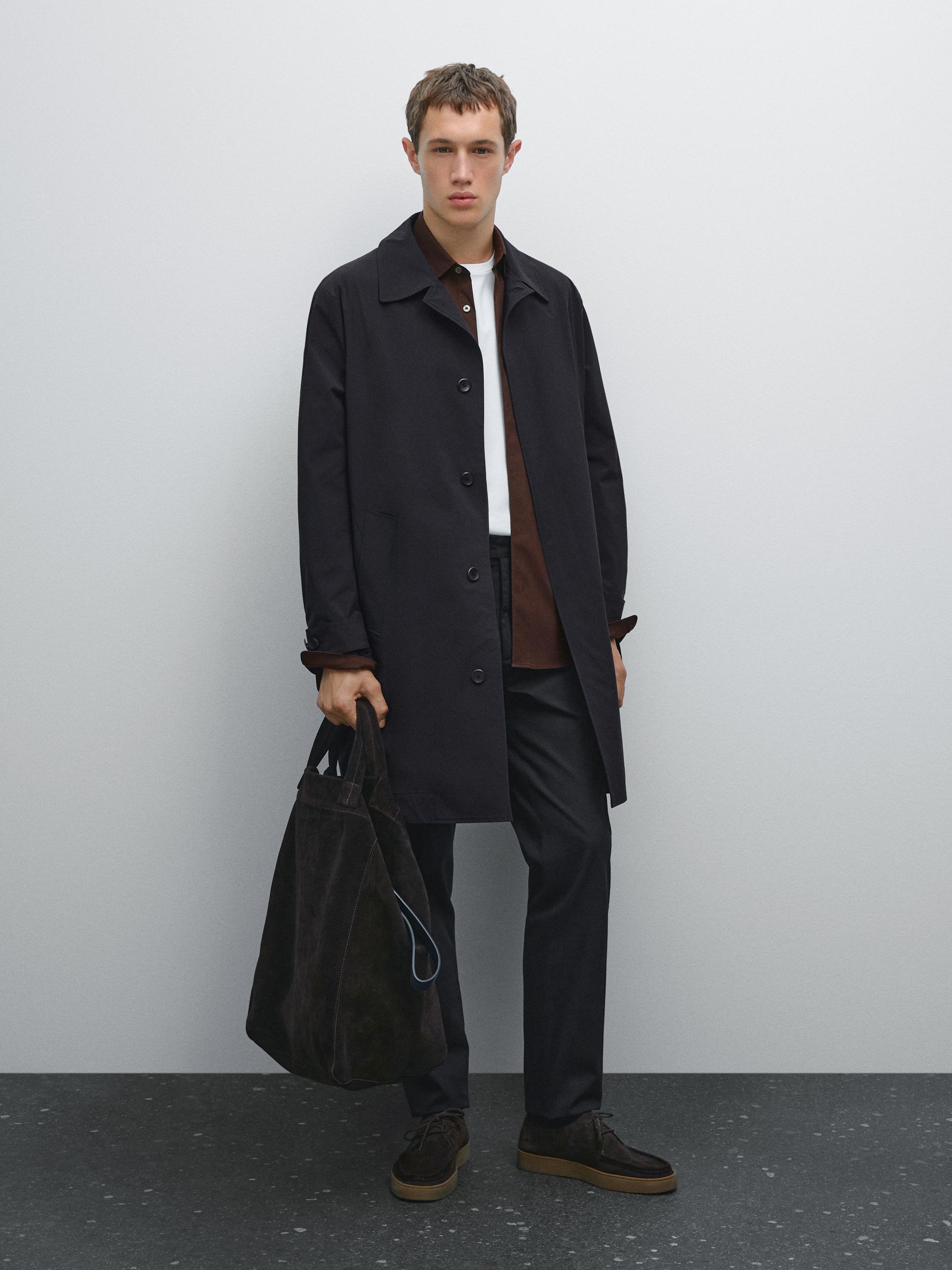 Cotton blend slim fit trousers