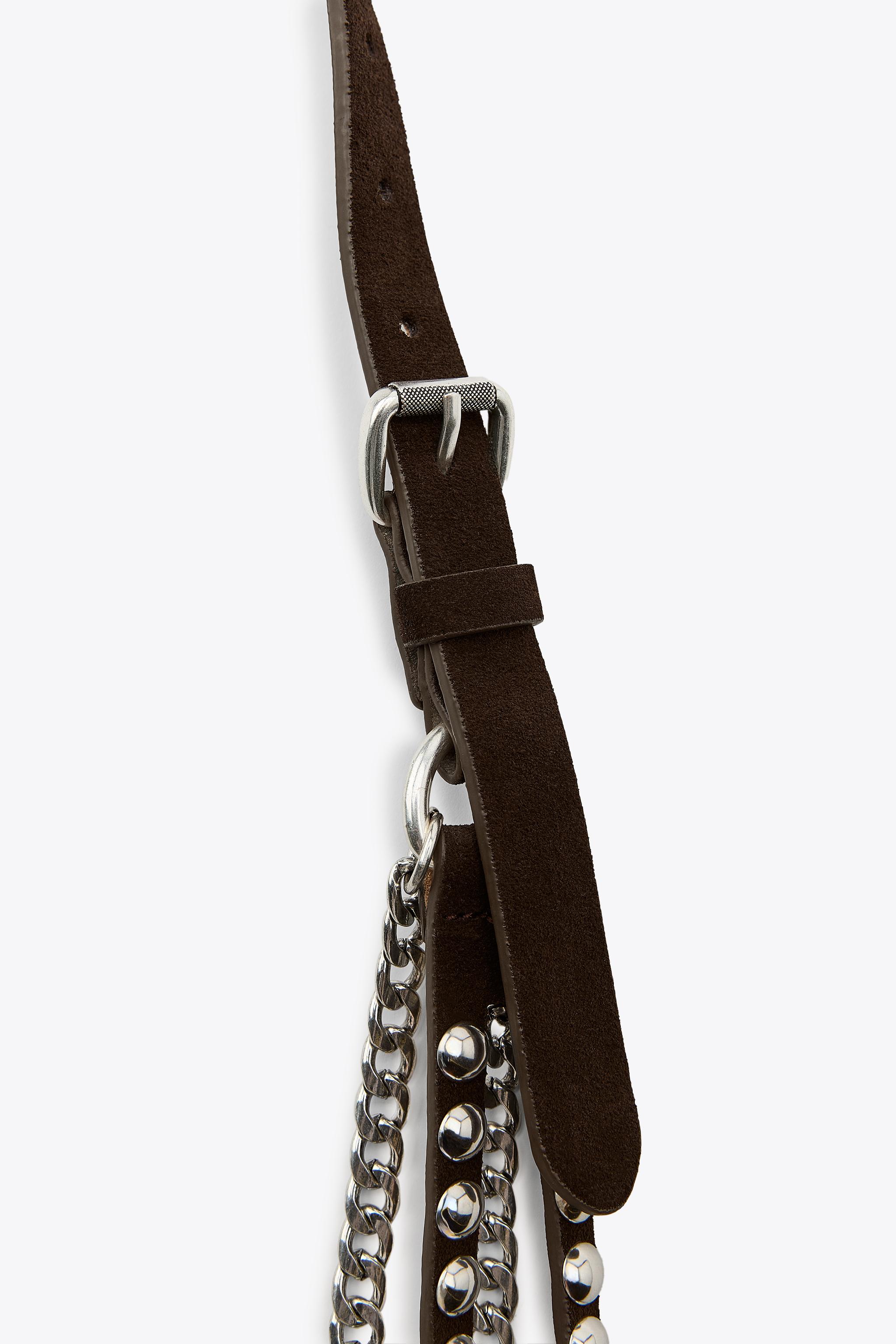 CHAIN DETAIL LEATHER BELT
