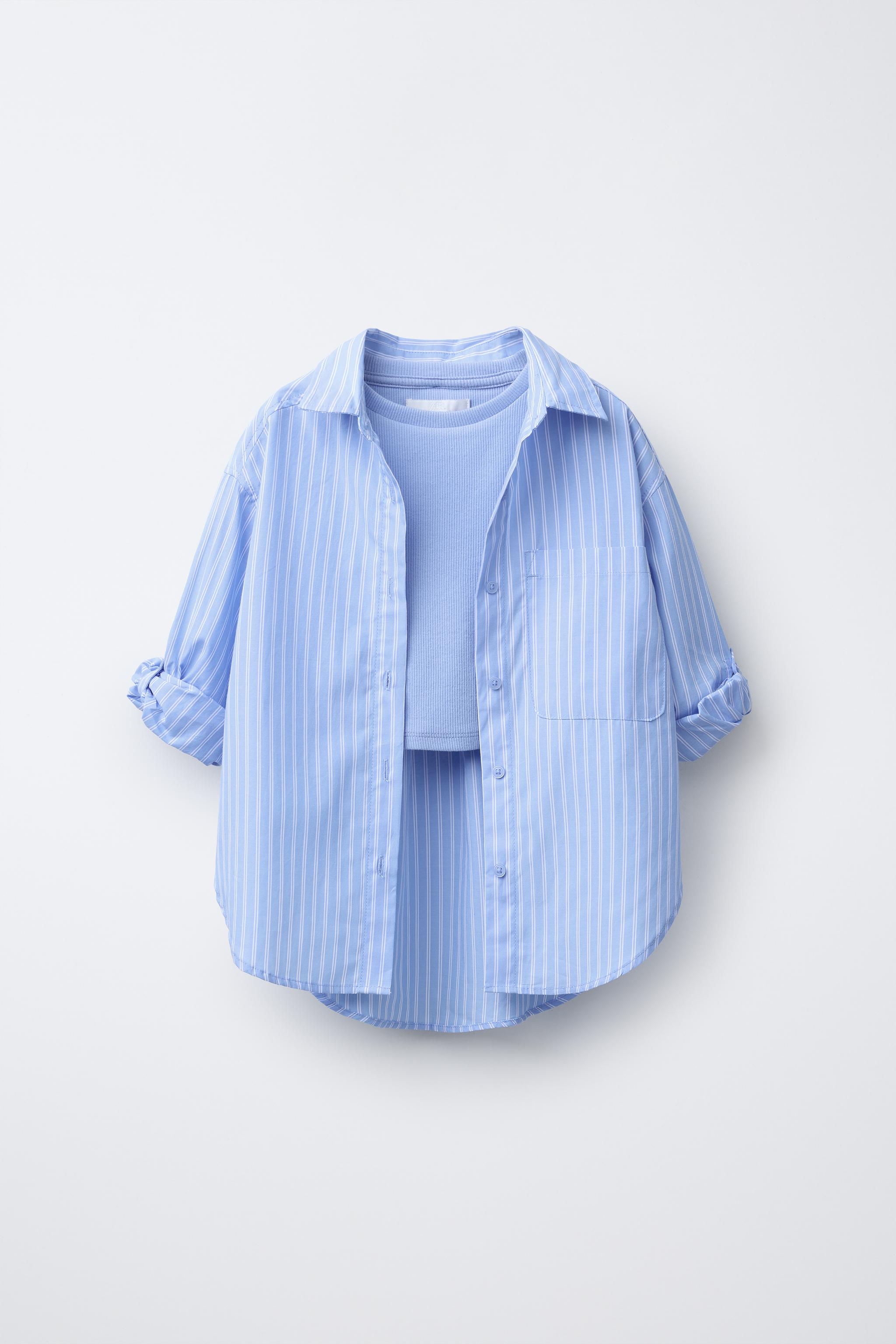 STRIPED POPLIN SHIRT AND RIB T-SHIRT PACK