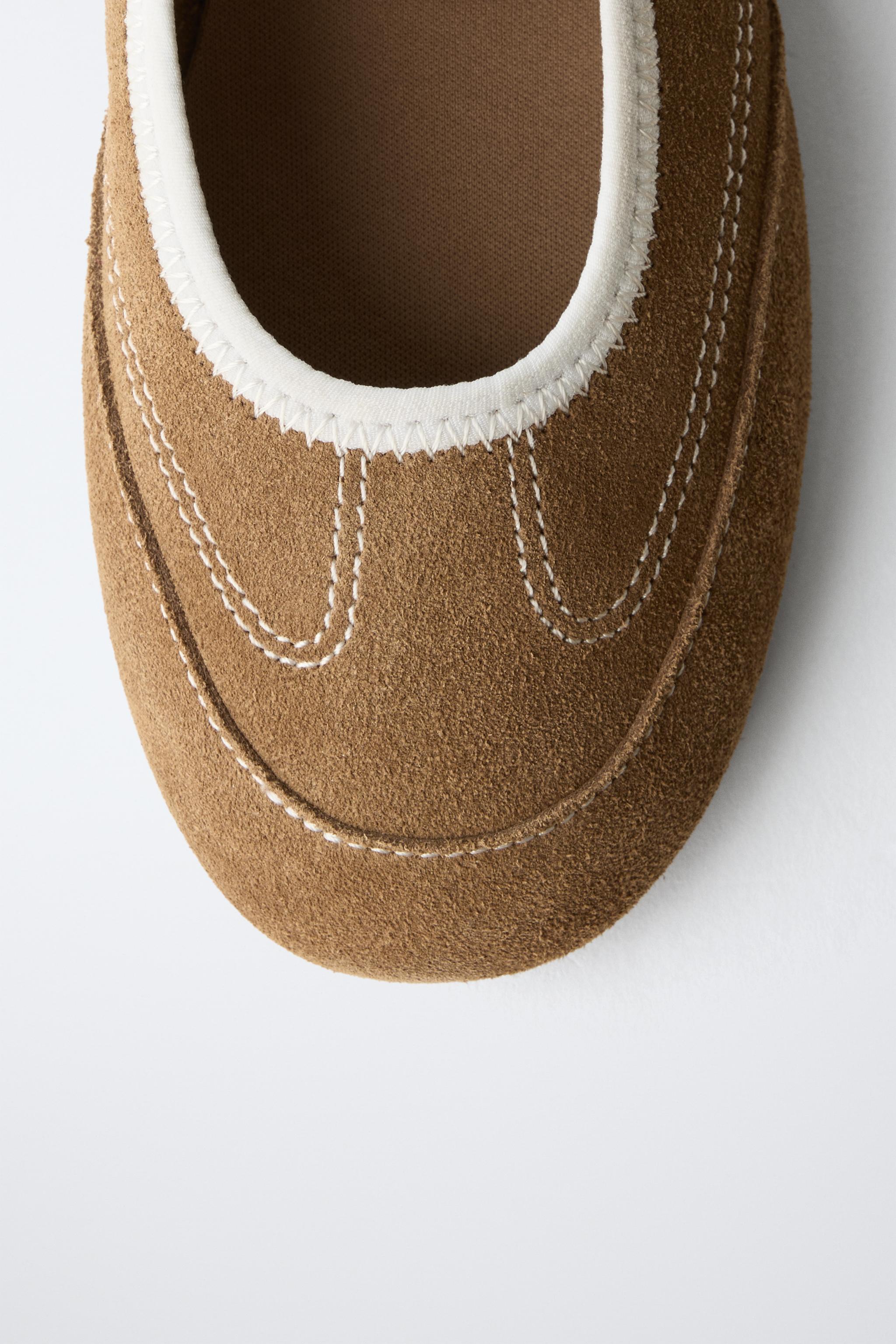 SPLIT LEATHER SPORTY BALLET FLATS