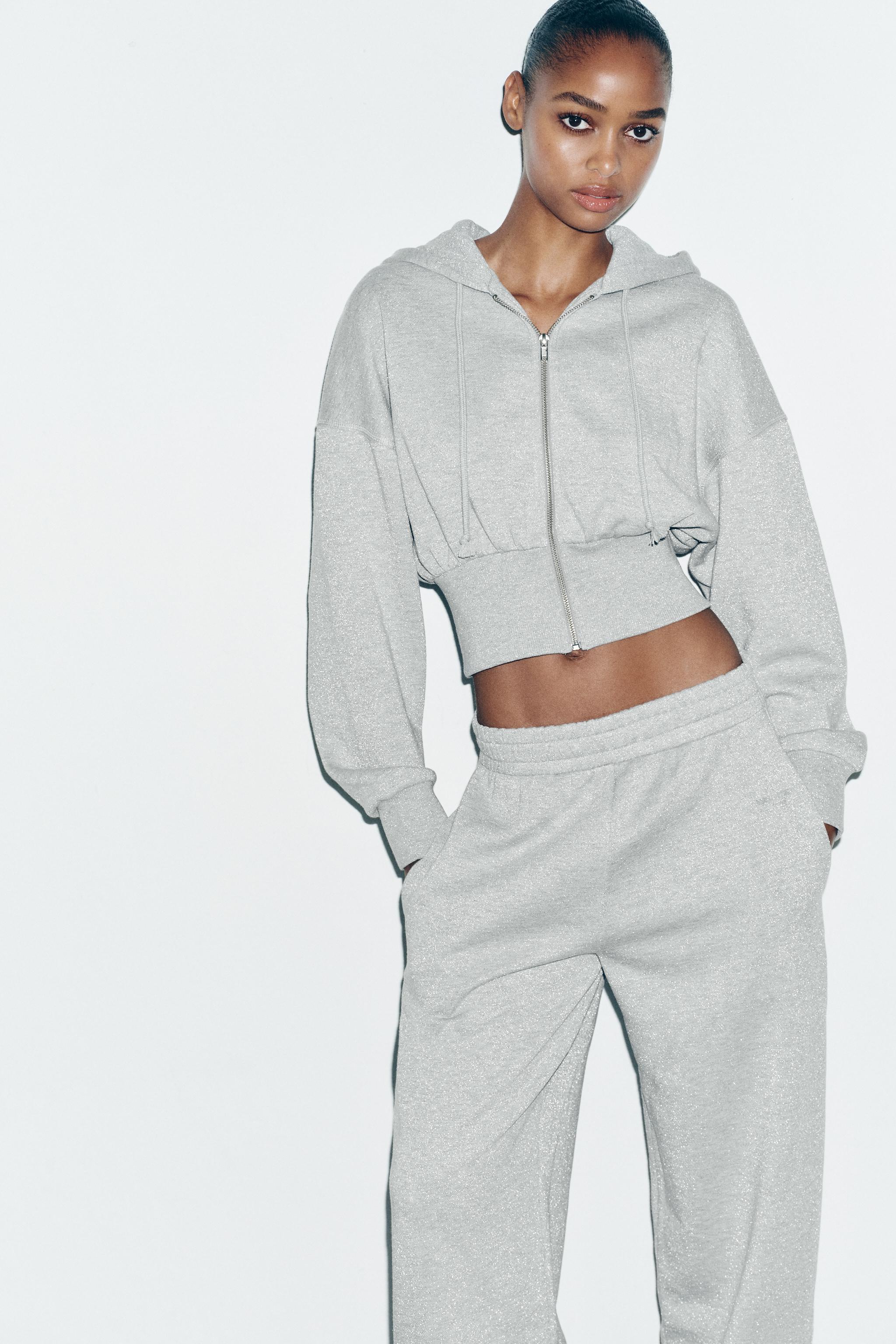 METALLIC THREAD CROP SWEATSHIRT