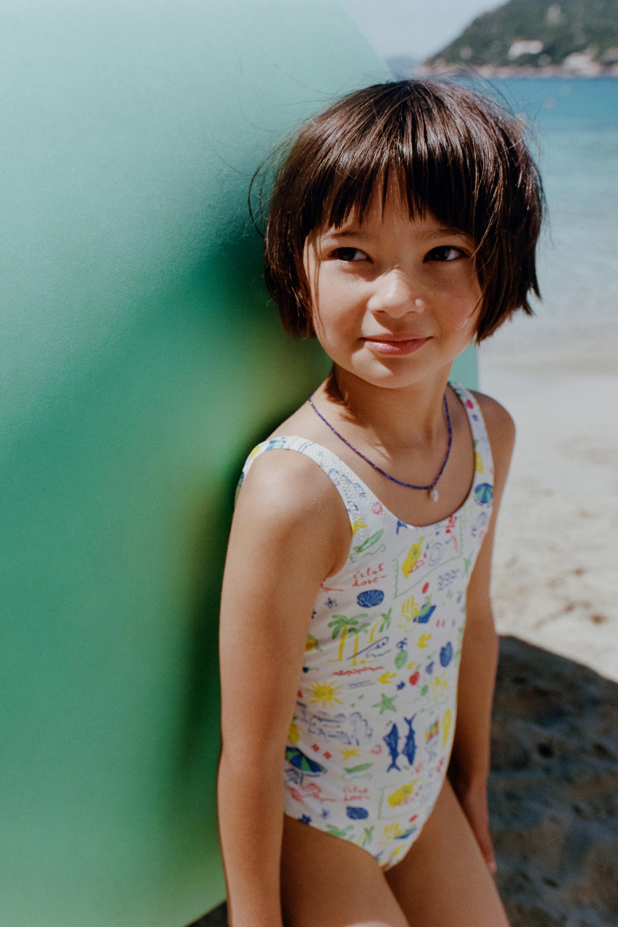 6-14 YEARS/ BEACH PRINT SWIMSUIT