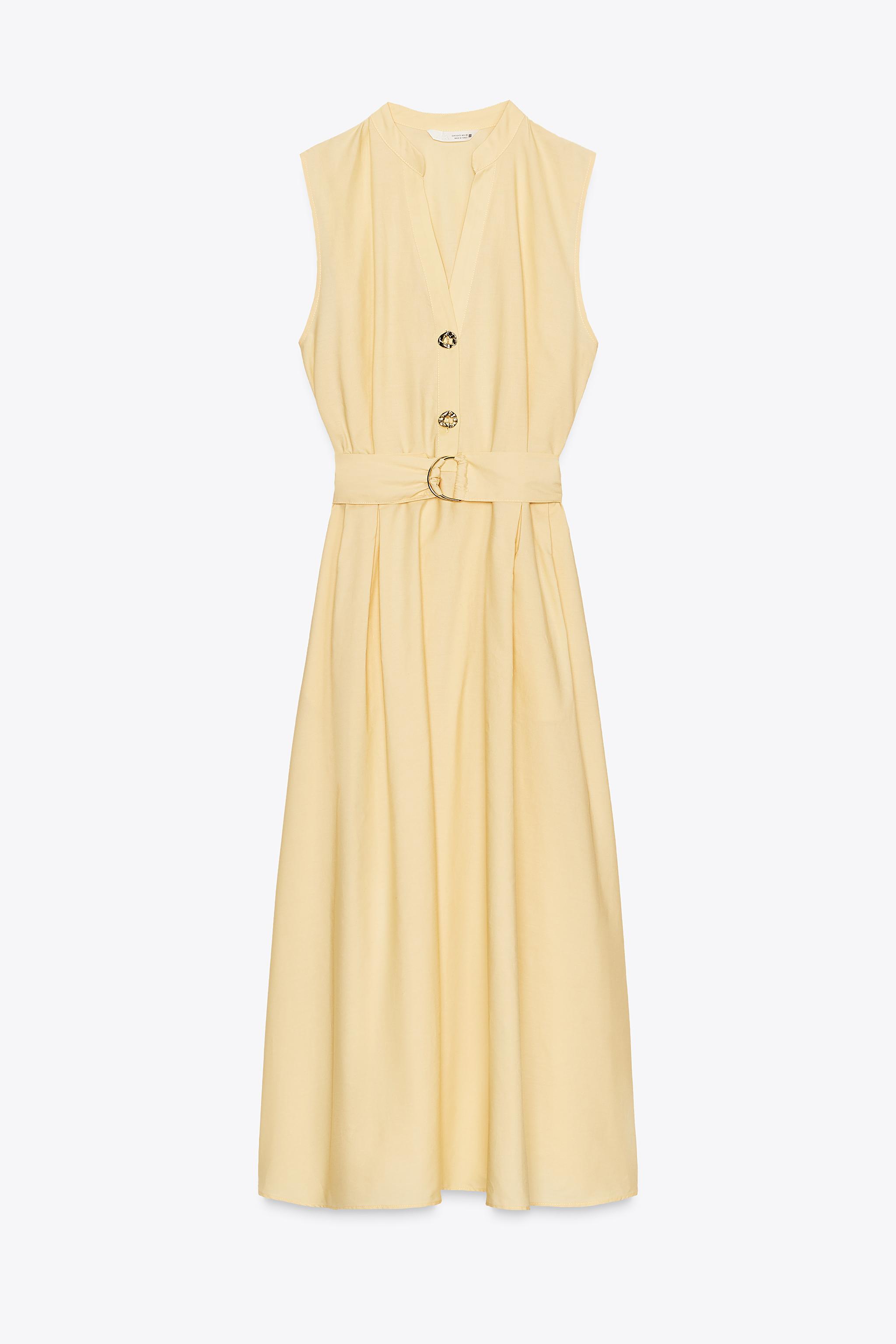 BELTED POPLIN MIDI DRESS