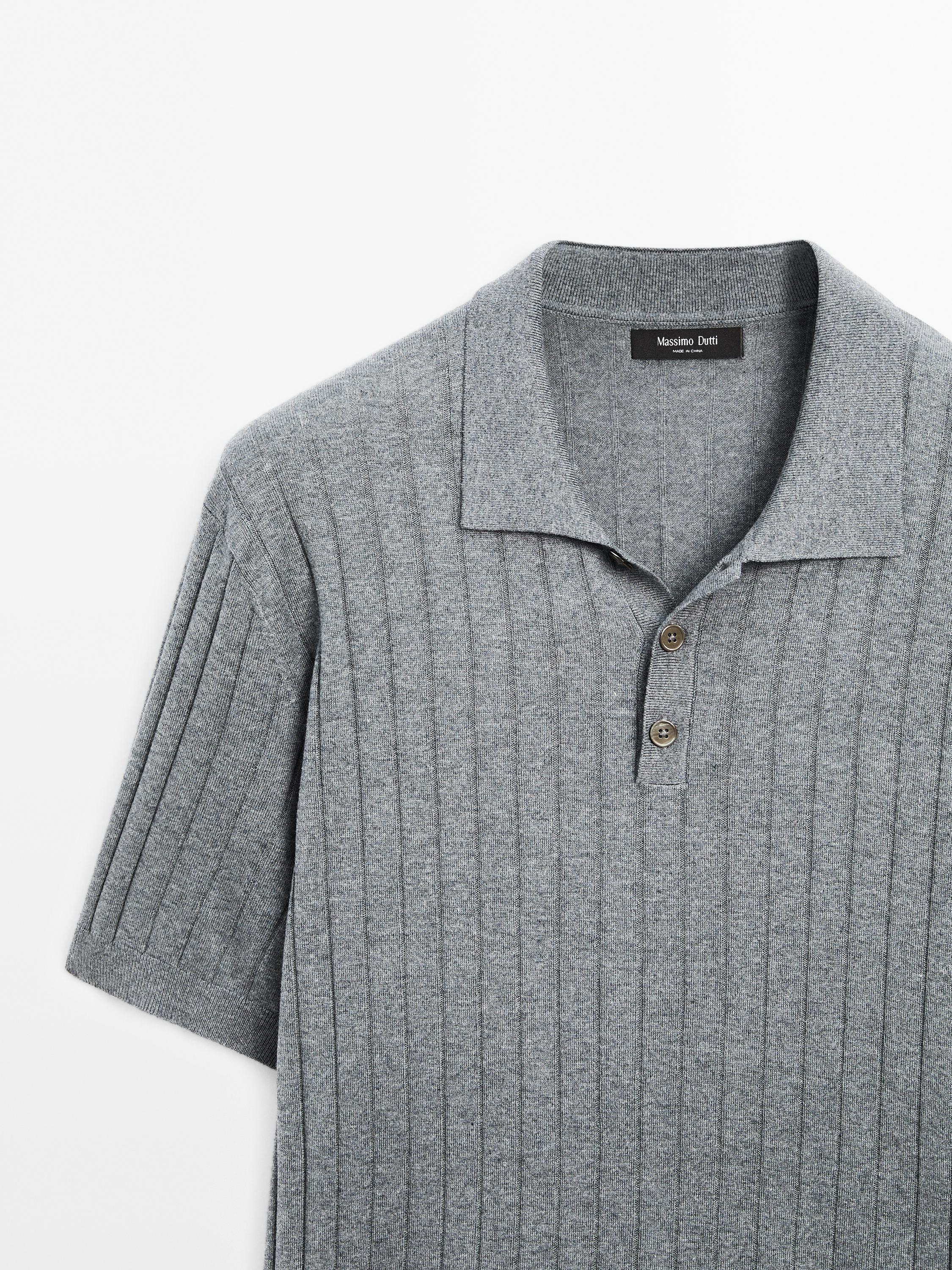 Ribbed knit polo shirt