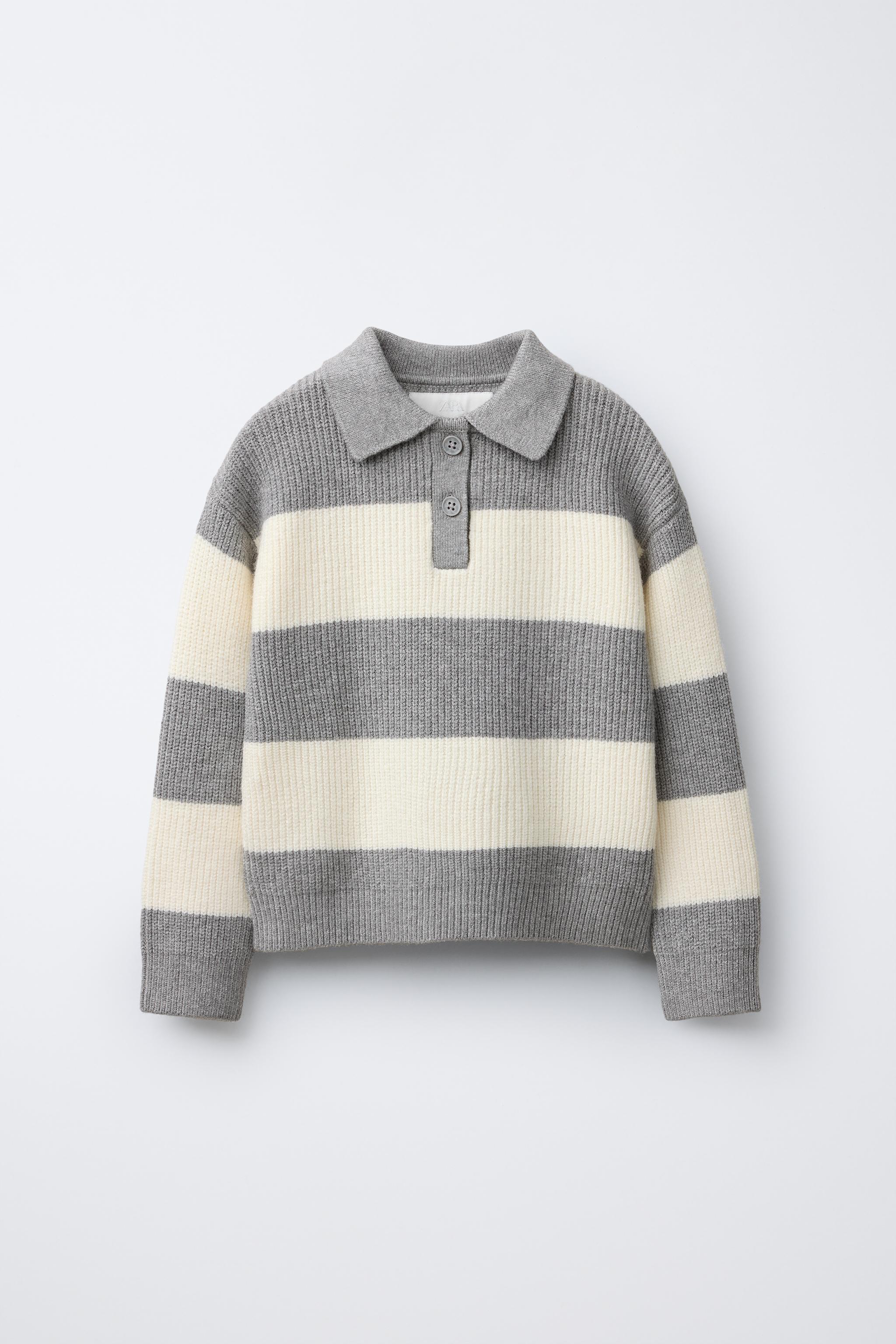 STRIPED KNIT POLO SWEATER