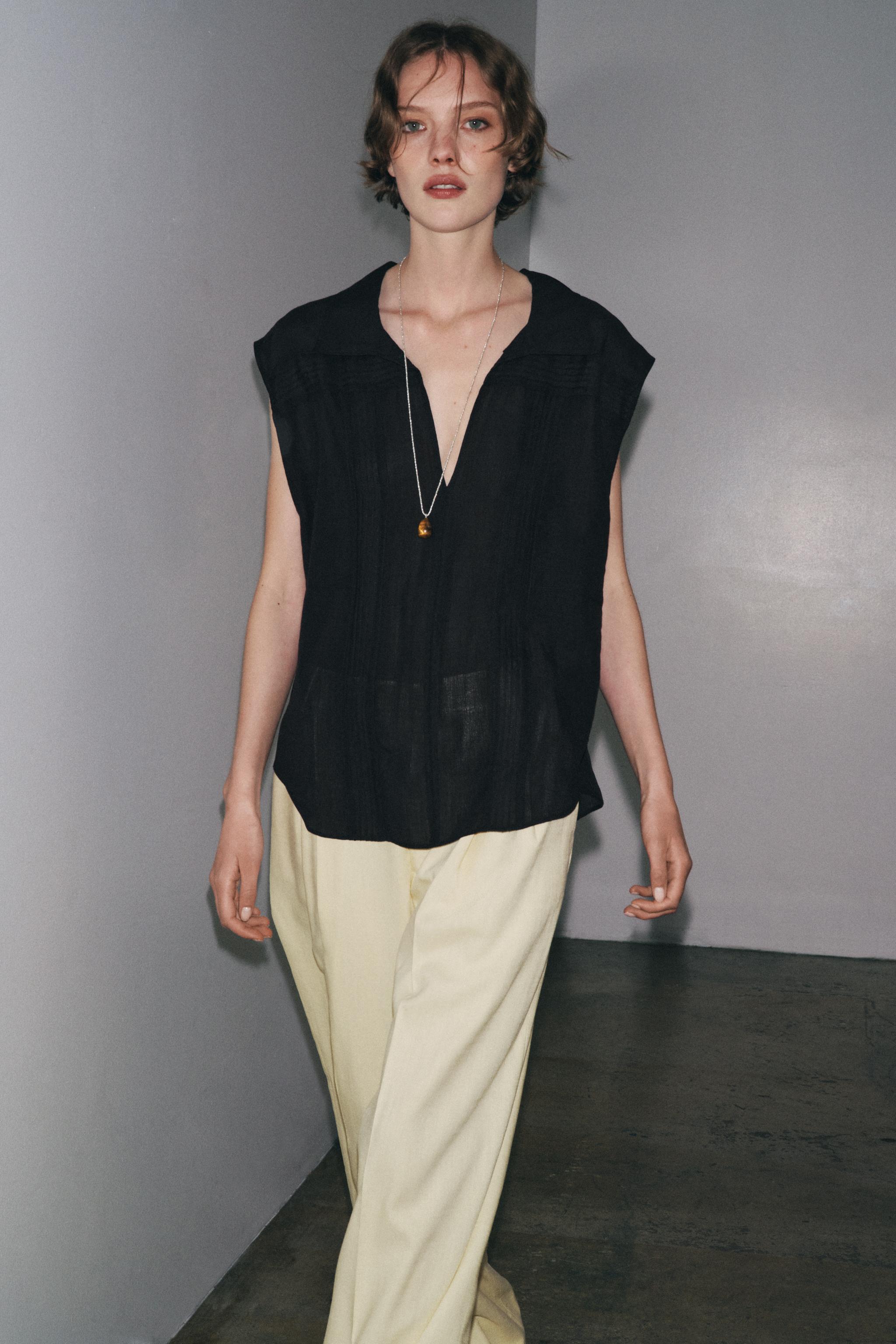 ZW COLLECTION RAMIE BLEND PINTUCK SHIRT